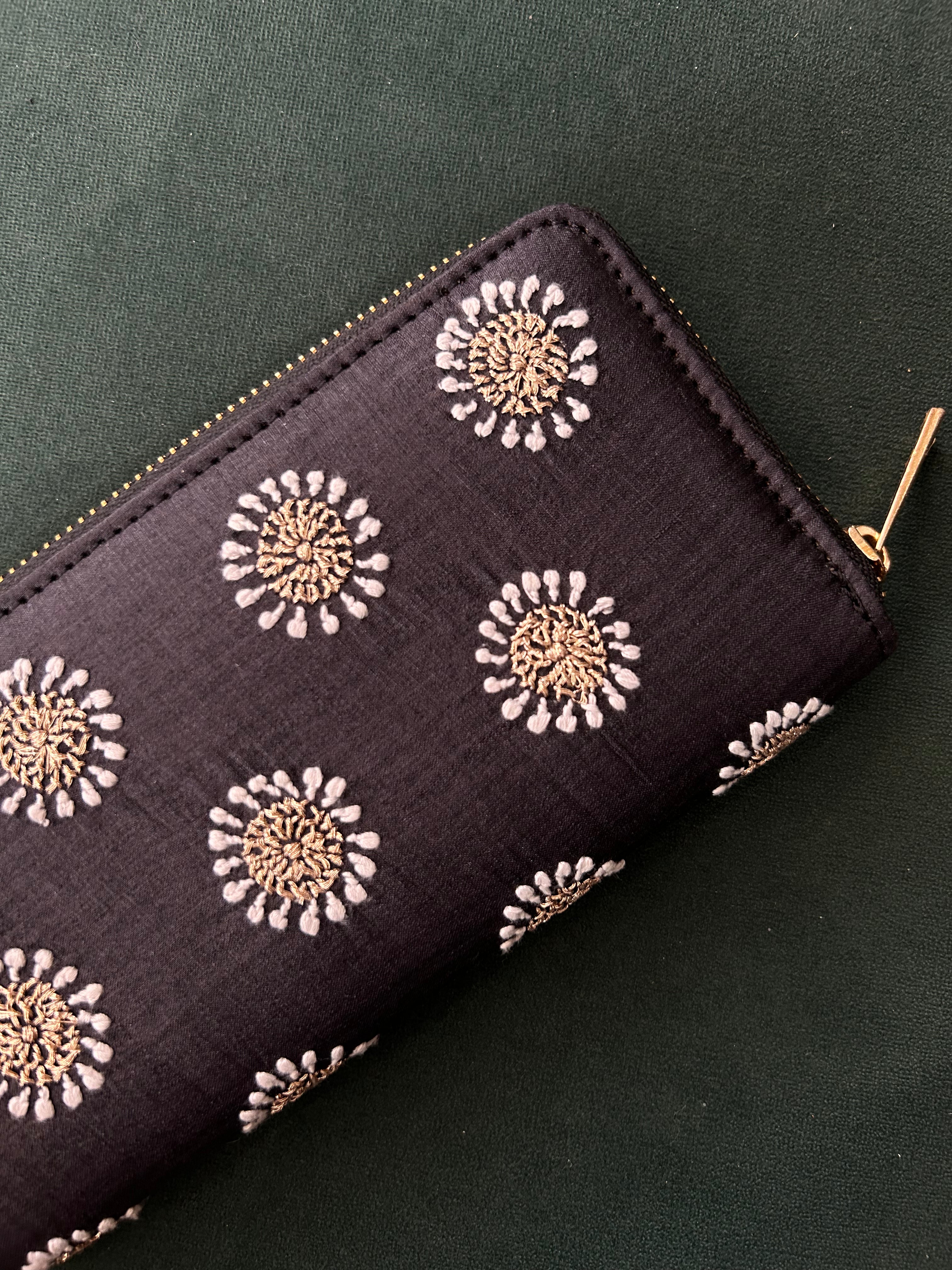 Black Chikankari Wallet