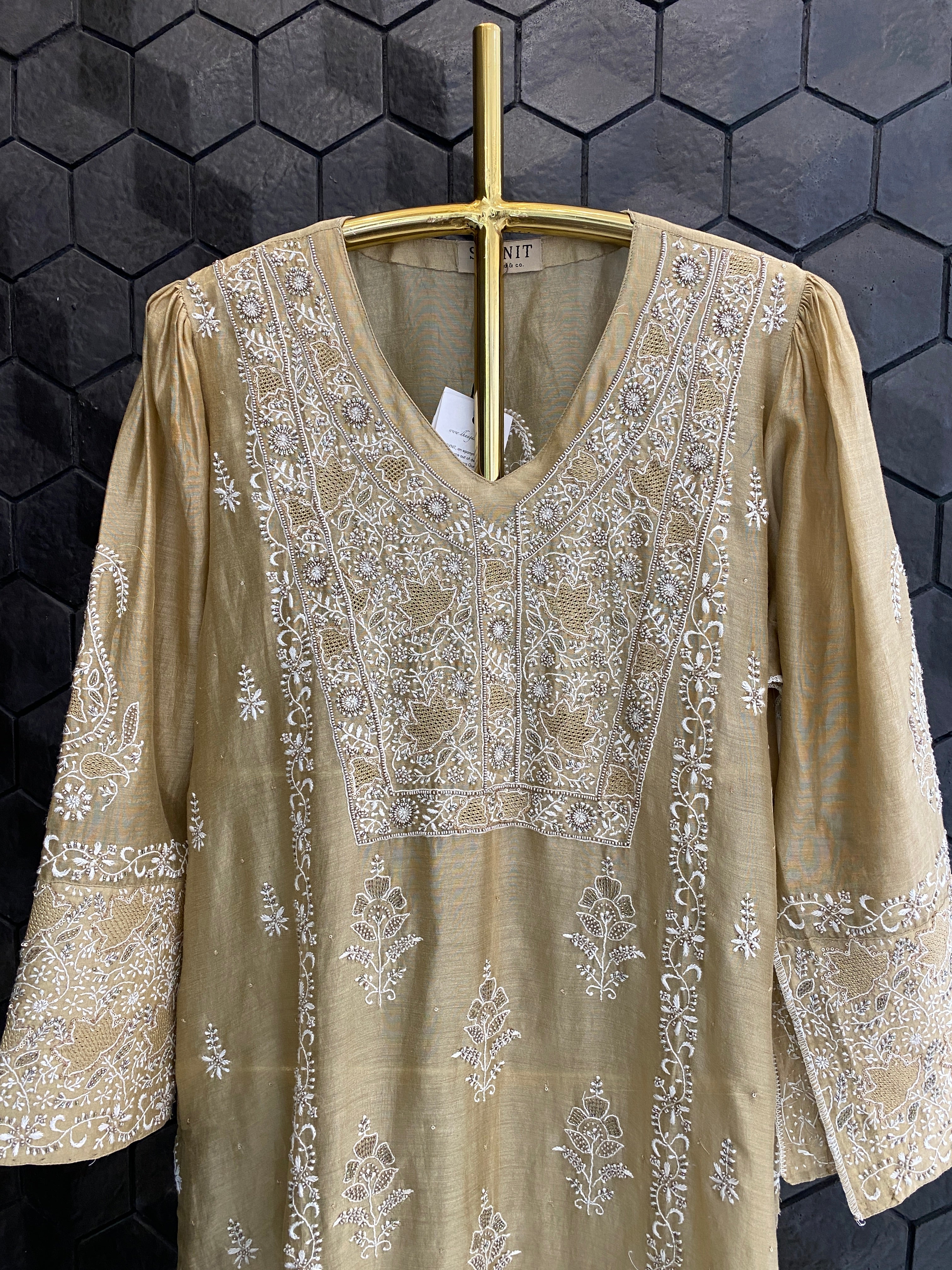 Dark Tussar Chanderi Chikankari Kurta Set