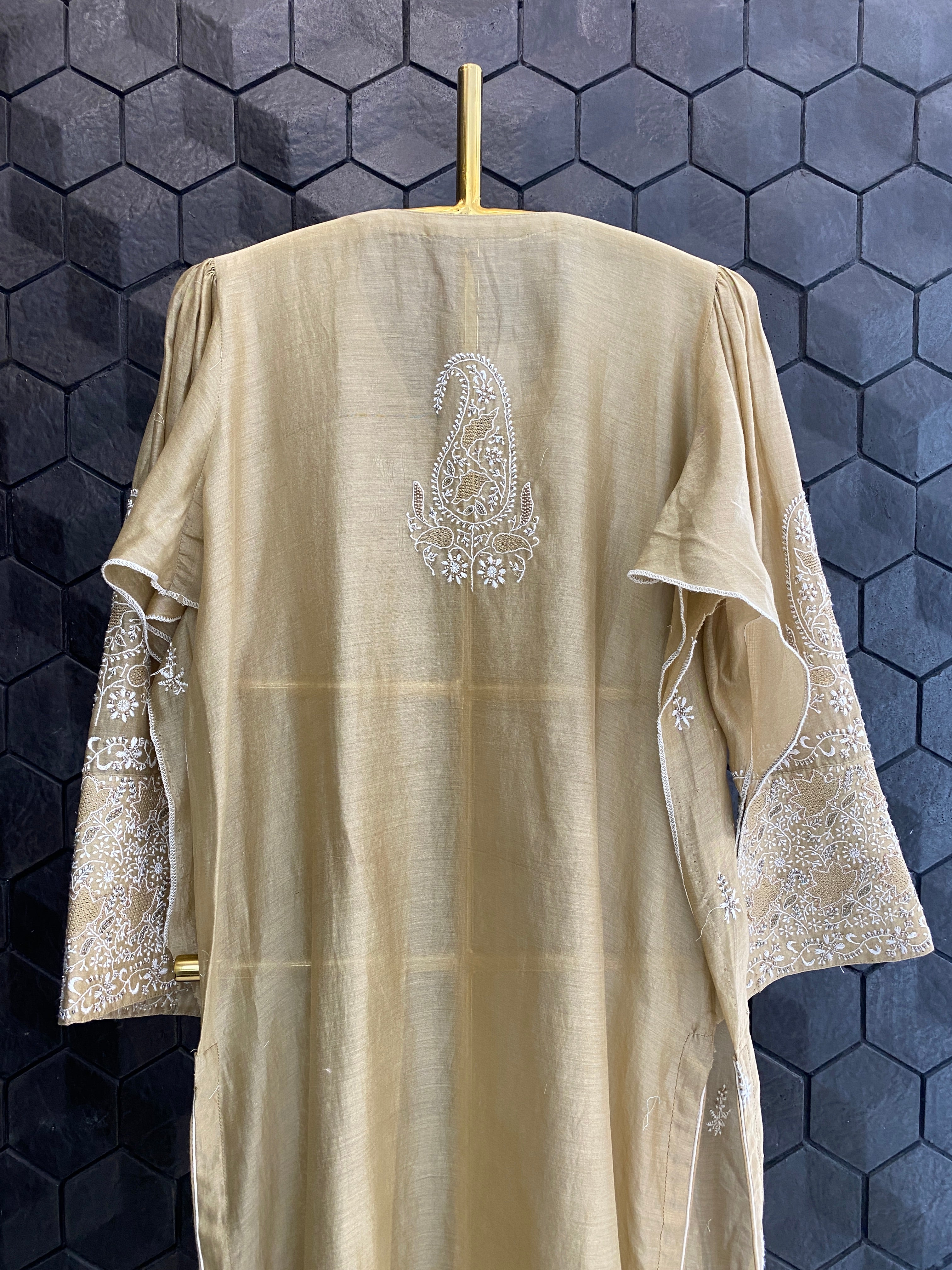 Dark Tussar Chanderi Chikankari Kurta Set