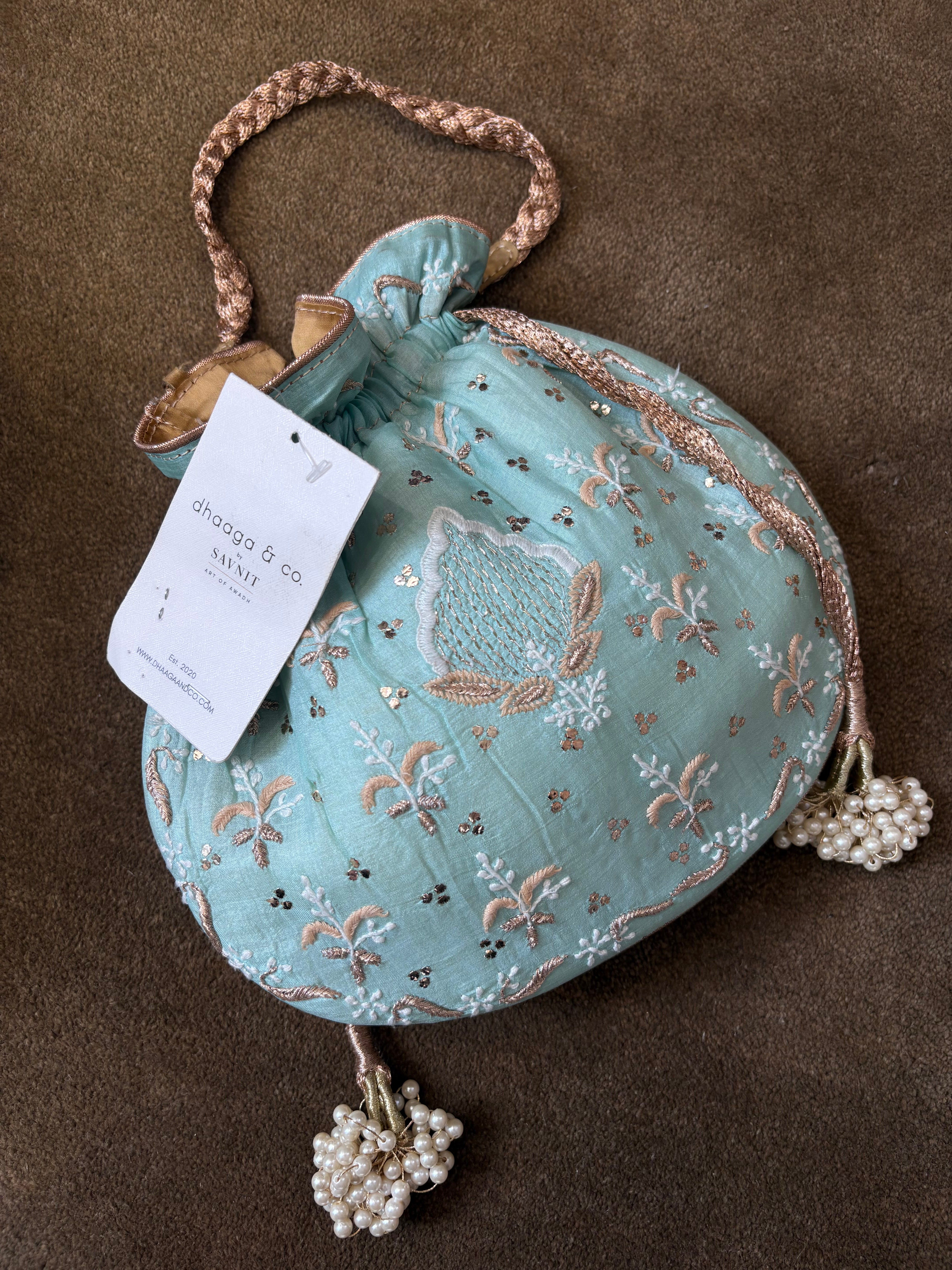 Sea Green Mukaish Chikankari Potli