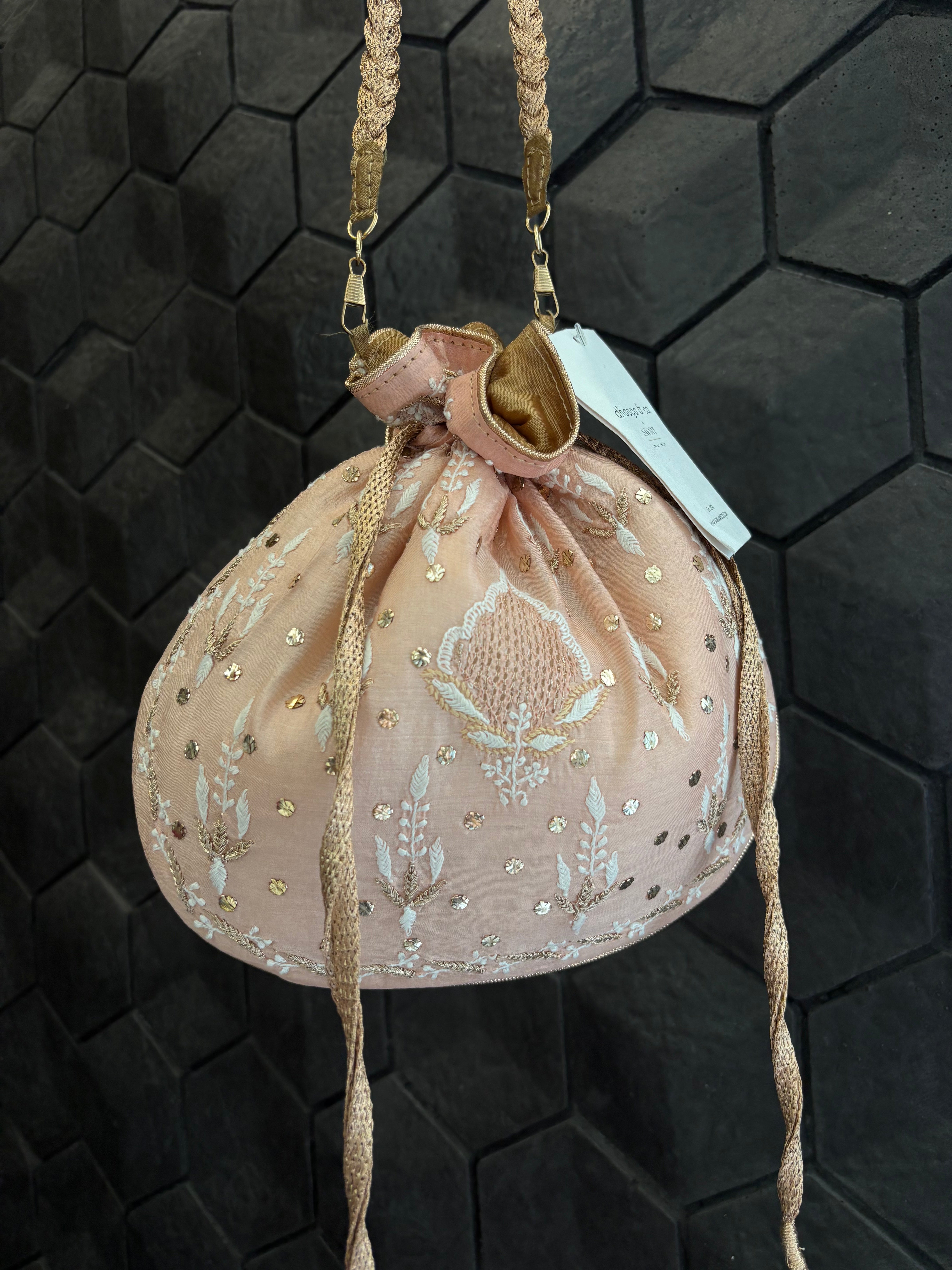 Peach Mukaish Chikankari Potli