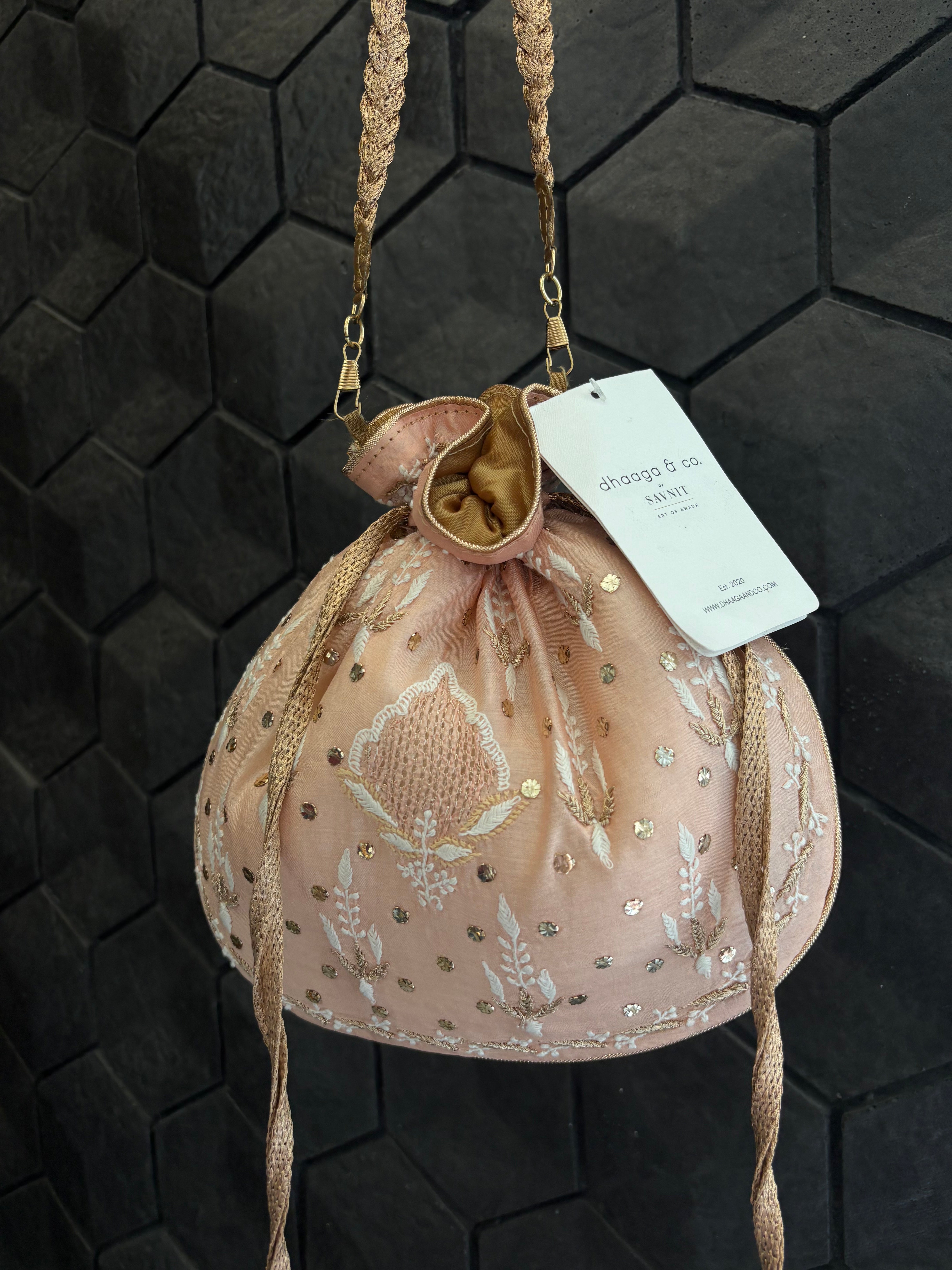 Peach Mukaish Chikankari Potli