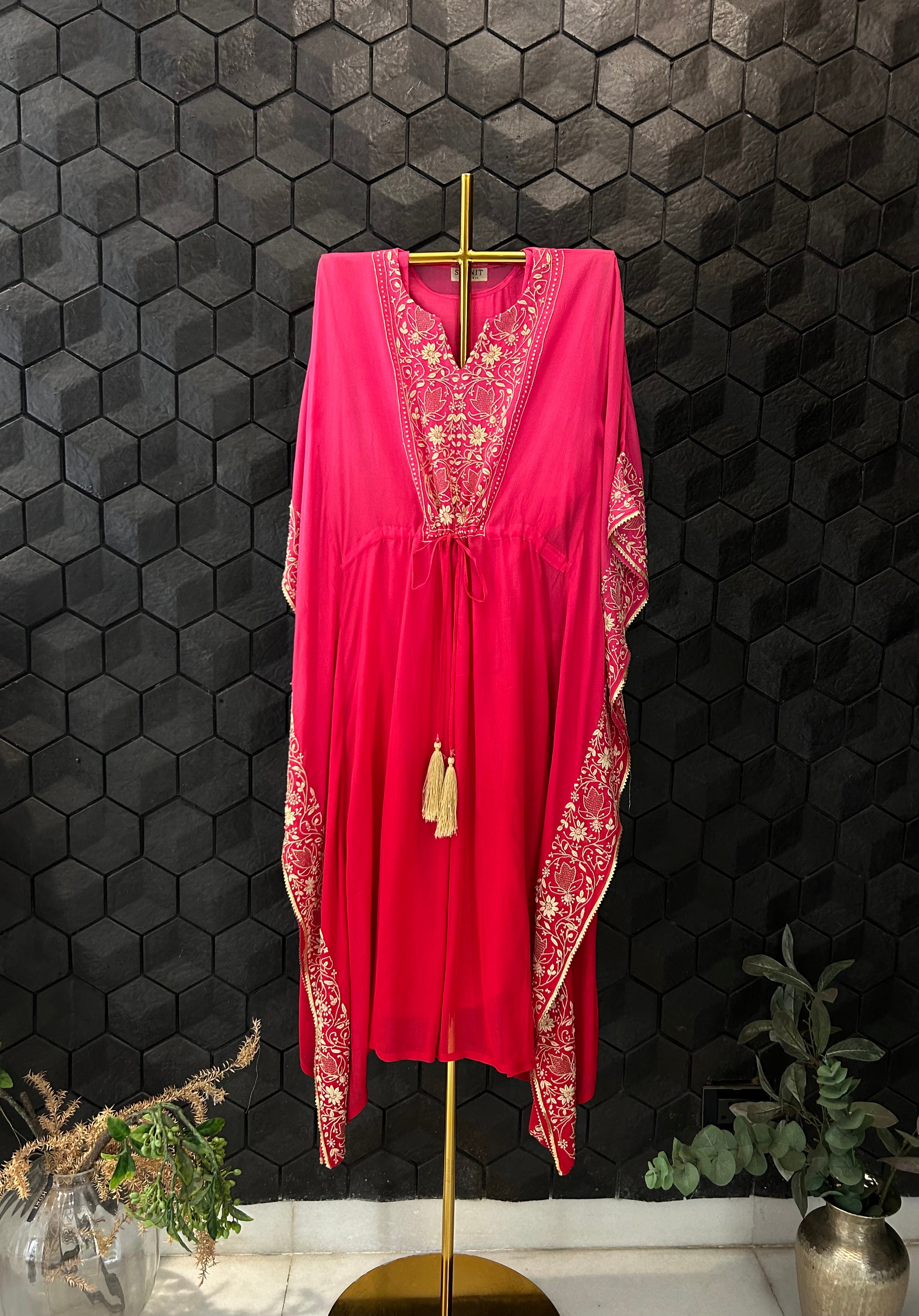 Fuschia Georgette Chikankari kaftan