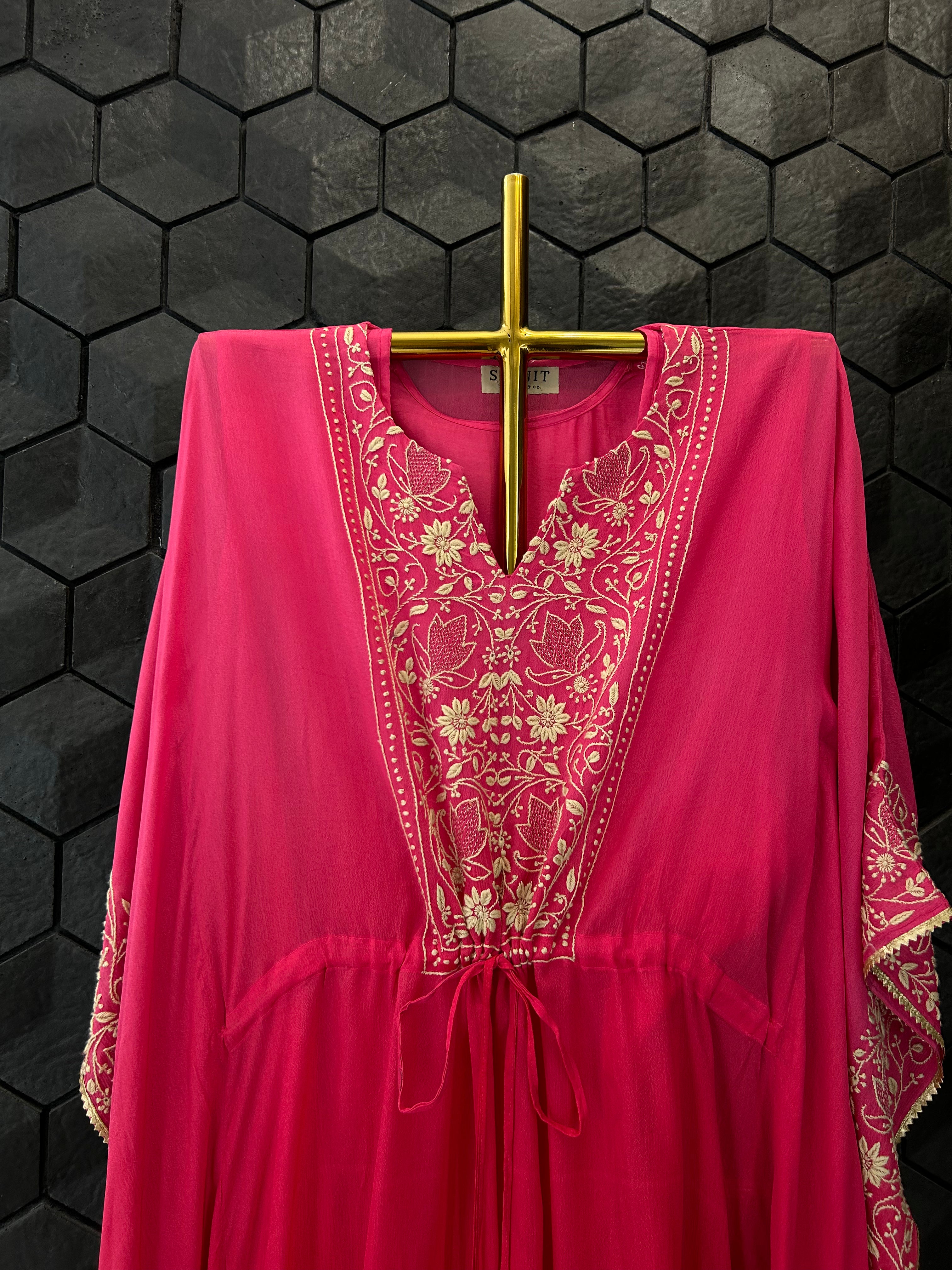 Fuschia Georgette Chikankari kaftan