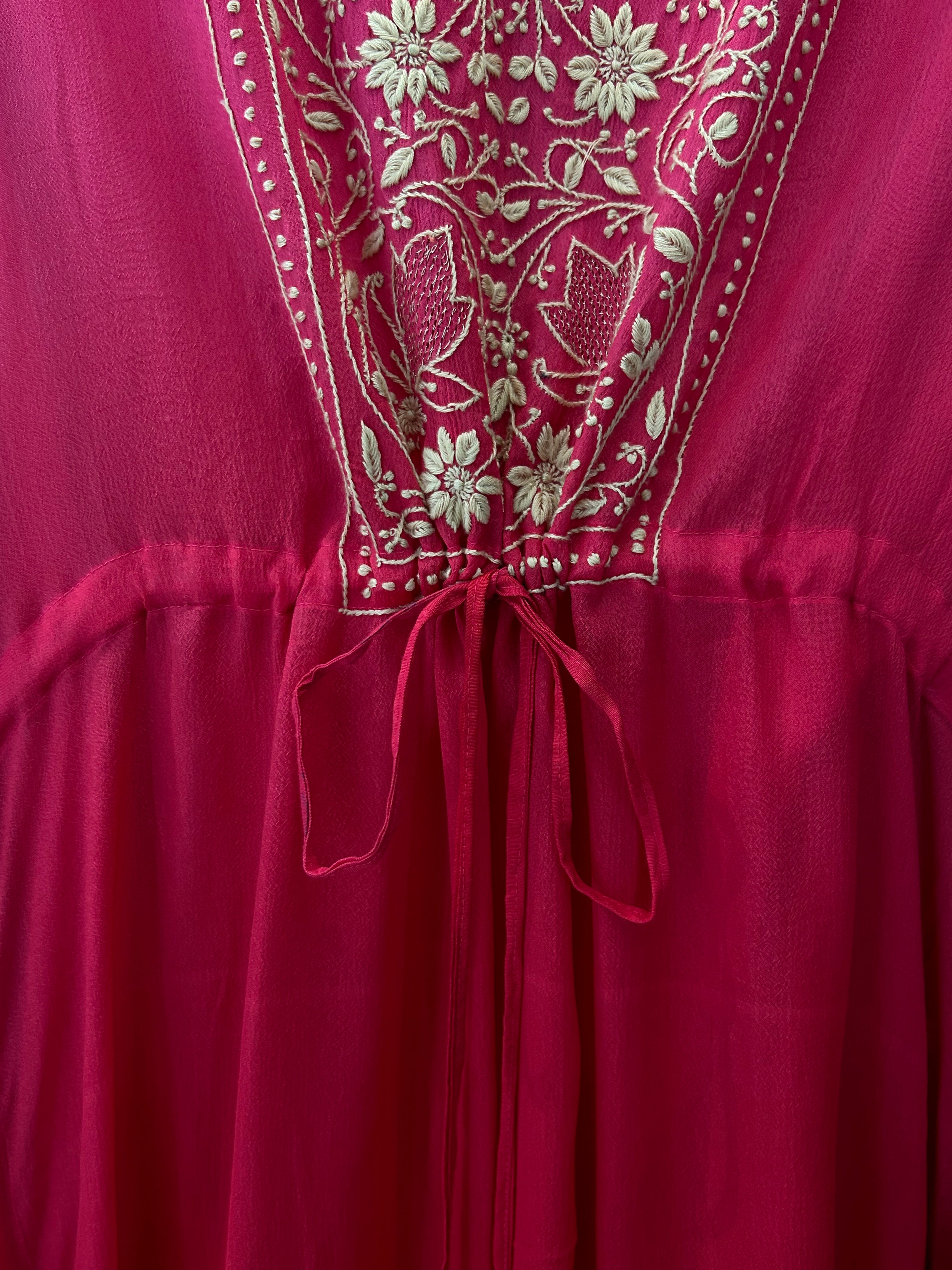 Fuschia Georgette Chikankari kaftan