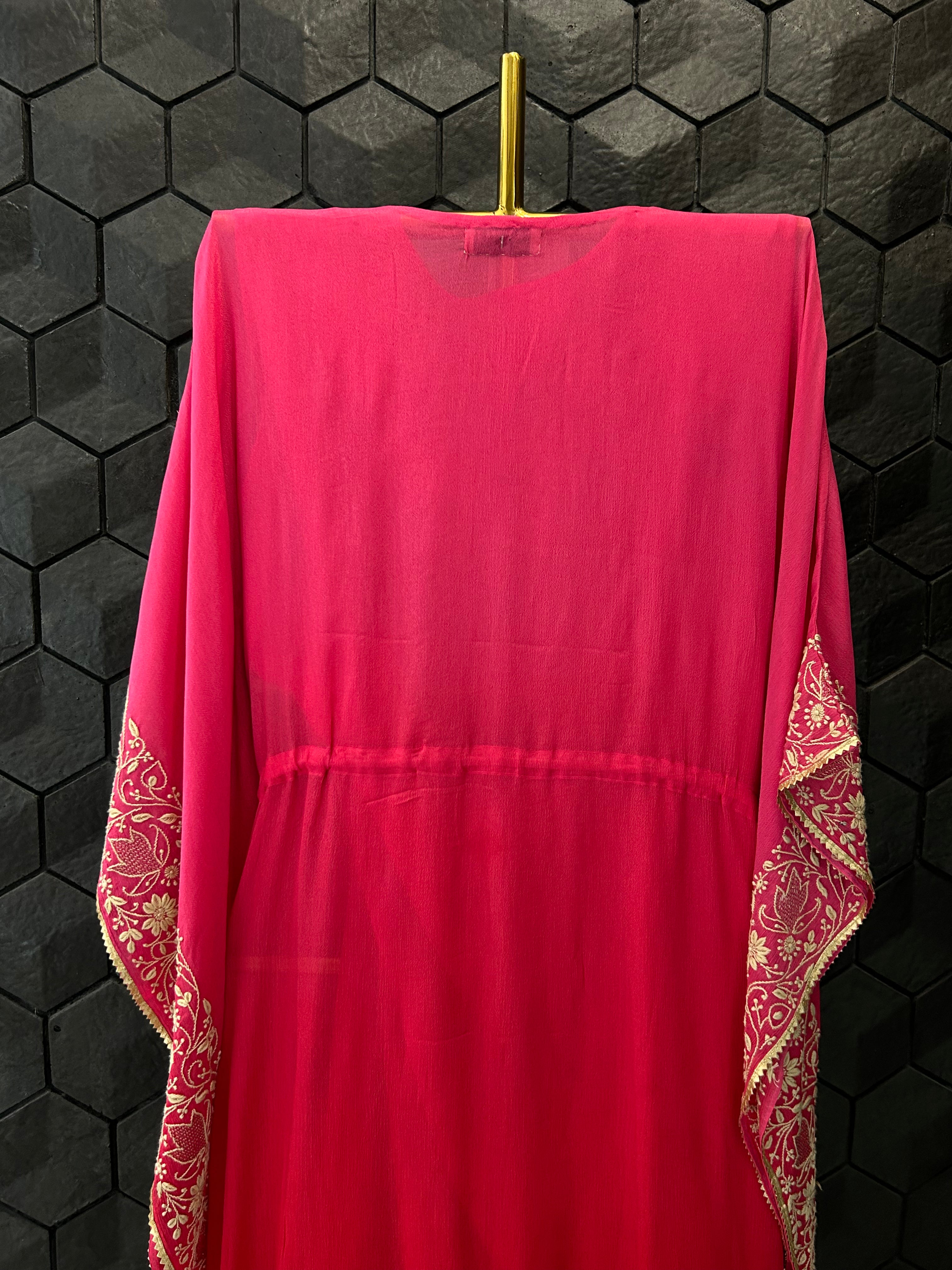 Fuschia Georgette Chikankari kaftan