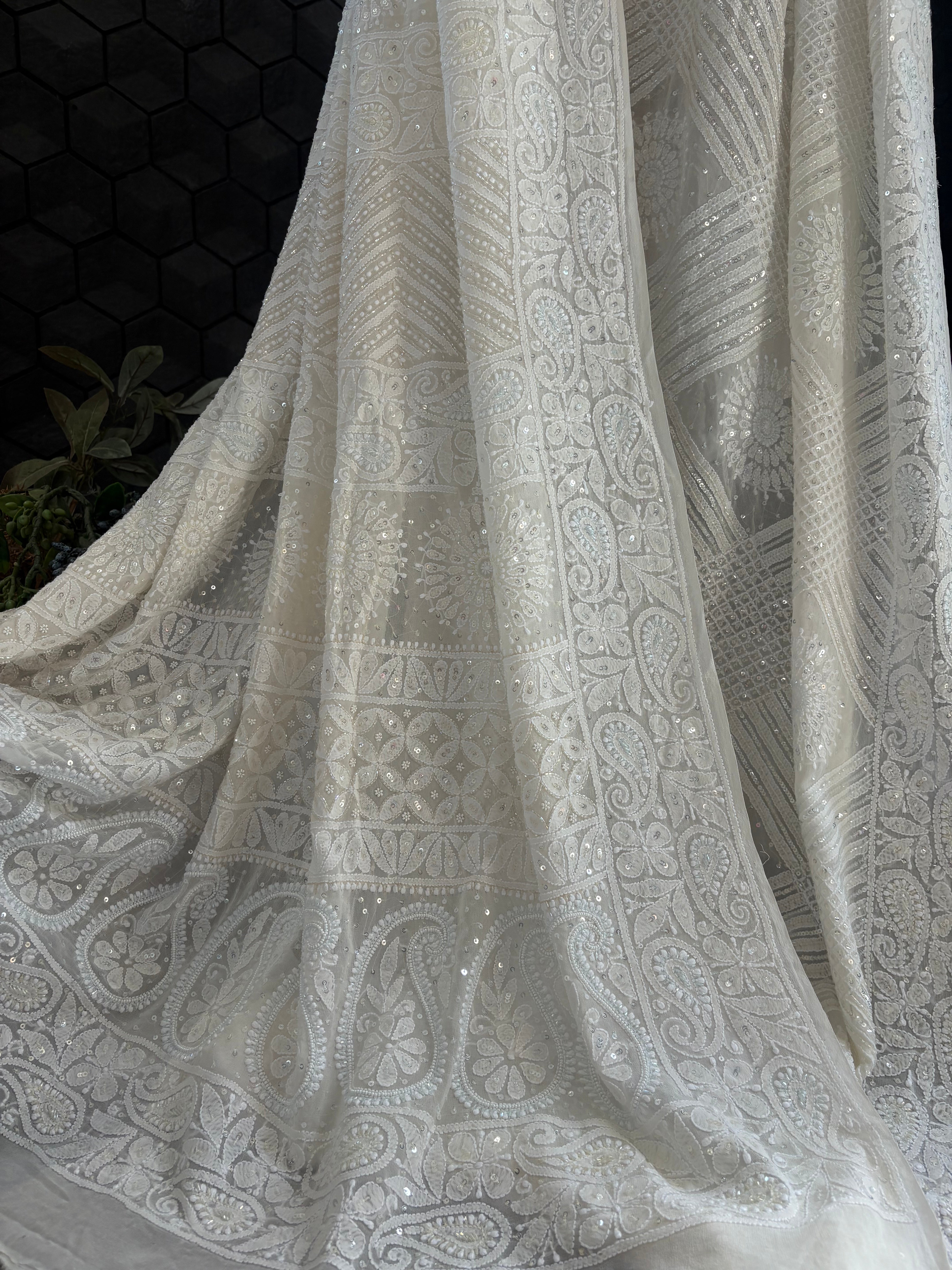White Georgette Chikankari Saree