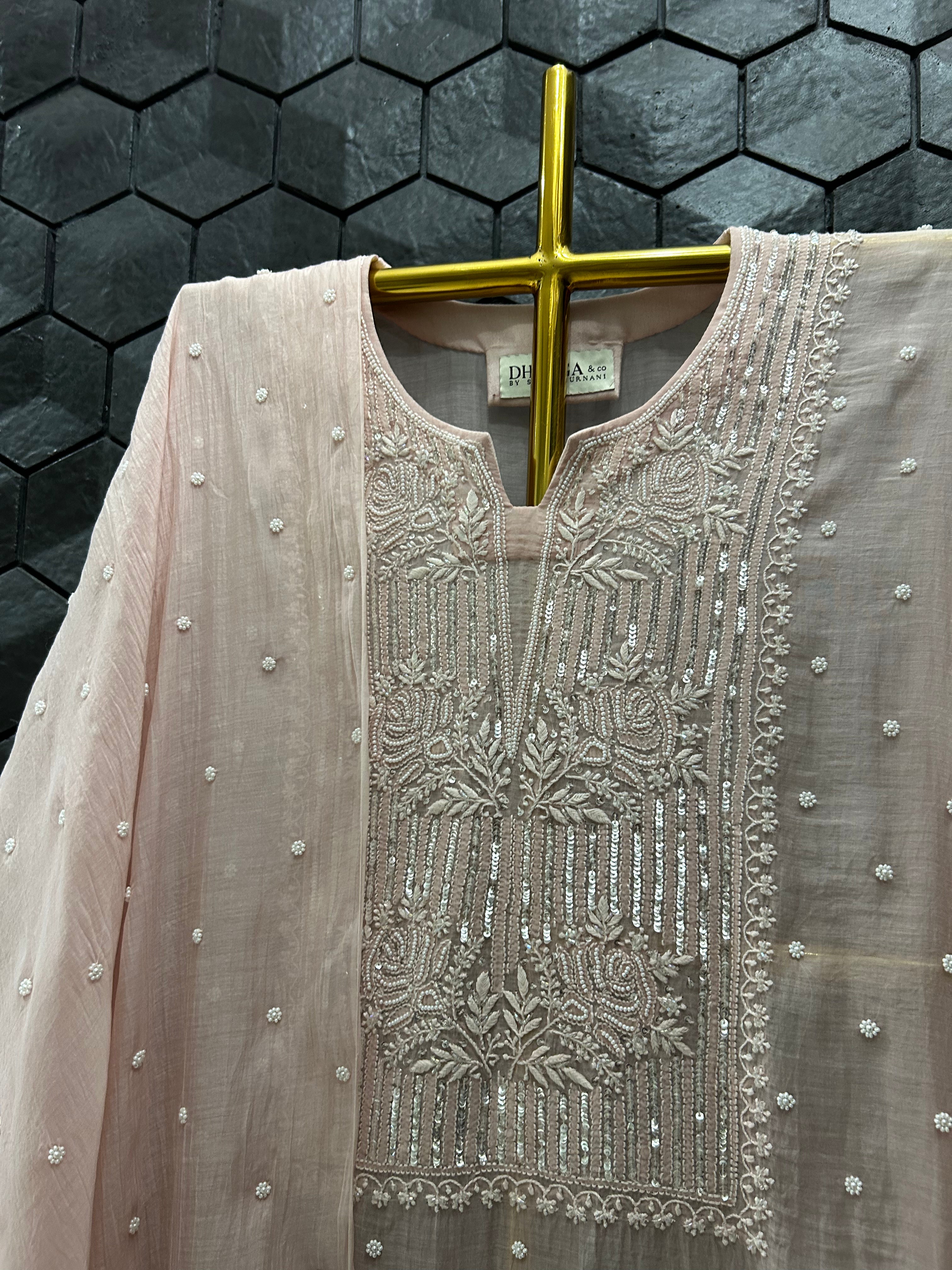 Pink Mul Chanderi Chikankari kurta Set