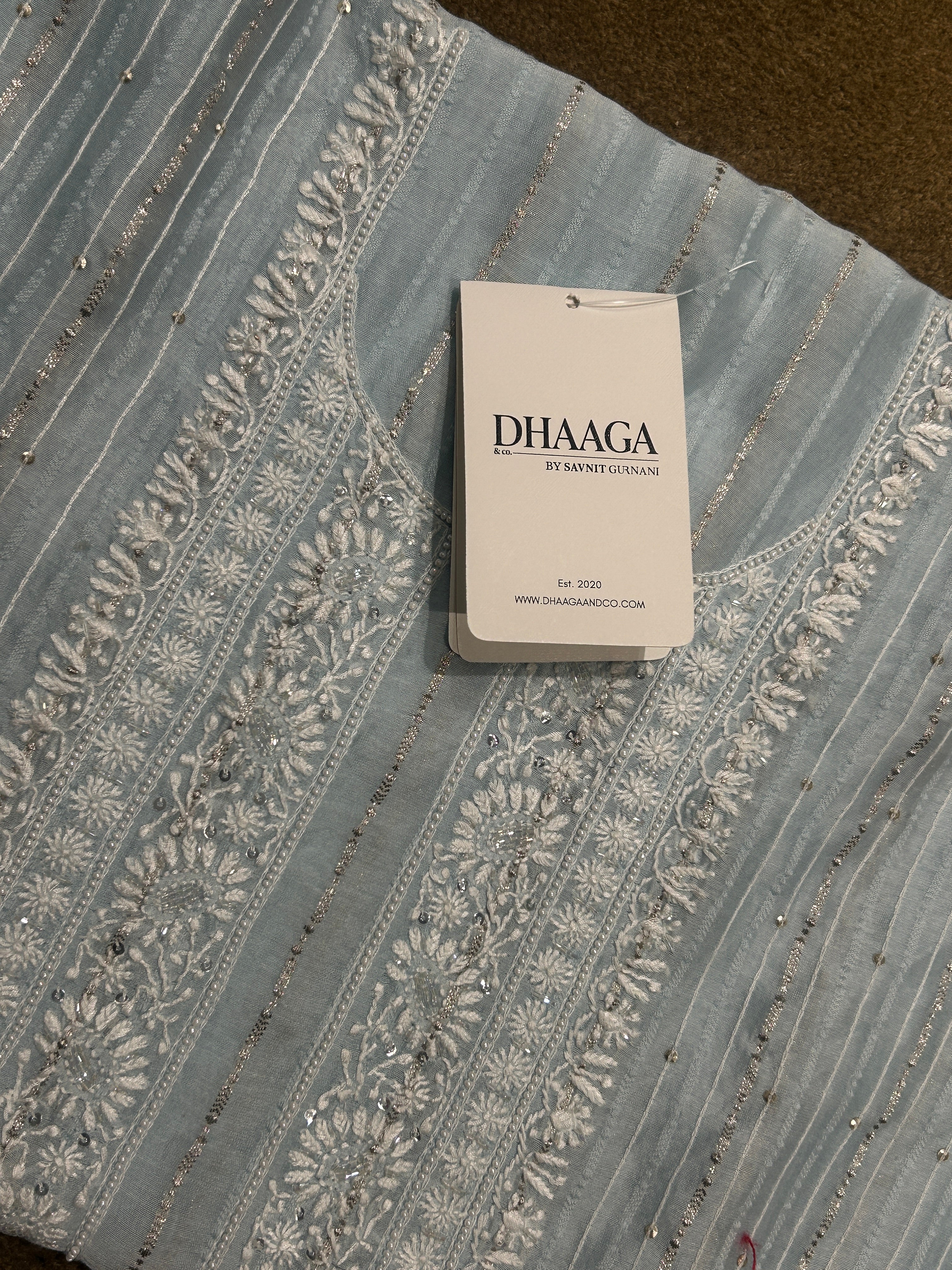 Blue  CHANDERI STRIPED MENS KURTA