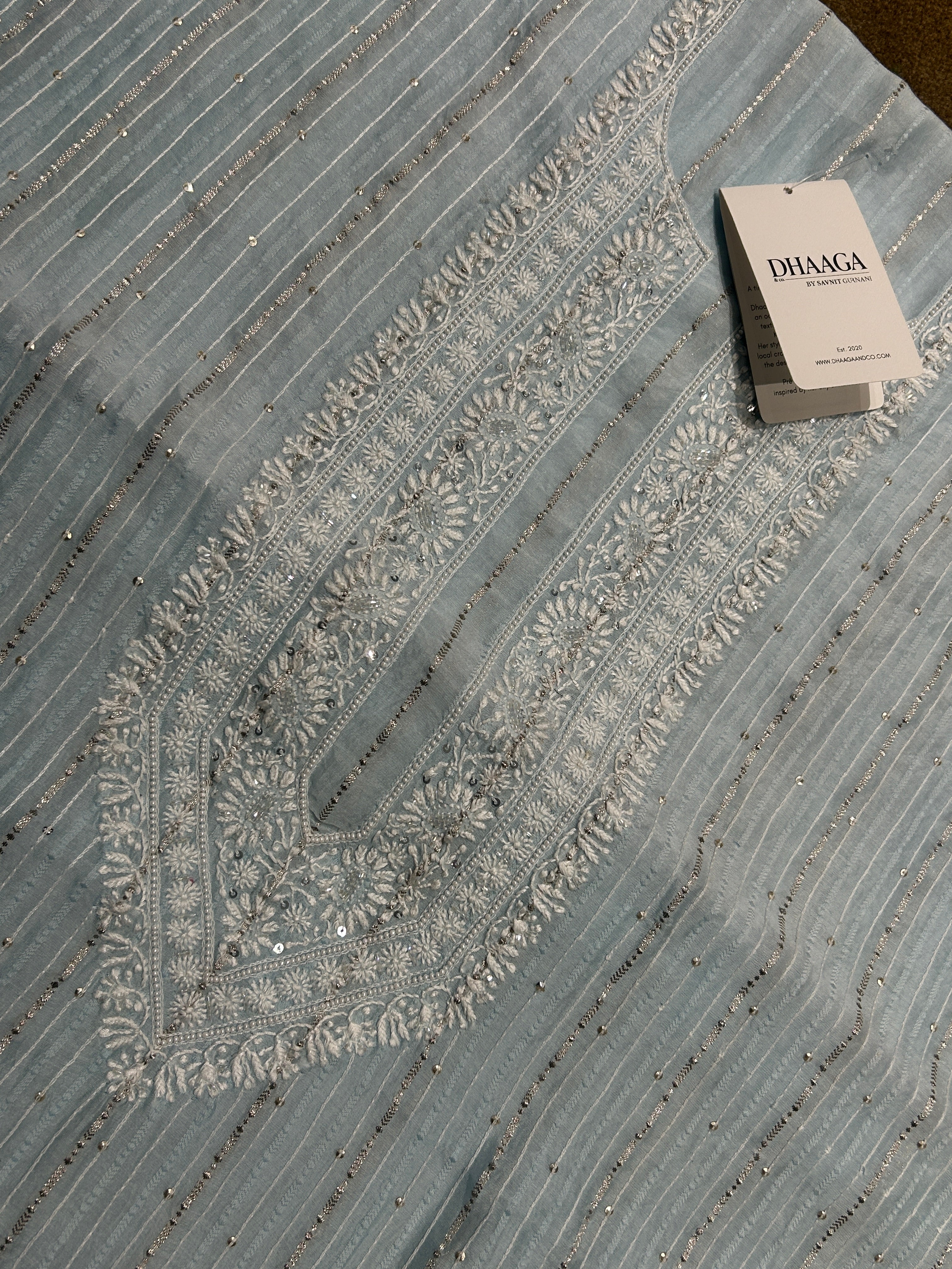 Blue  CHANDERI STRIPED MENS KURTA