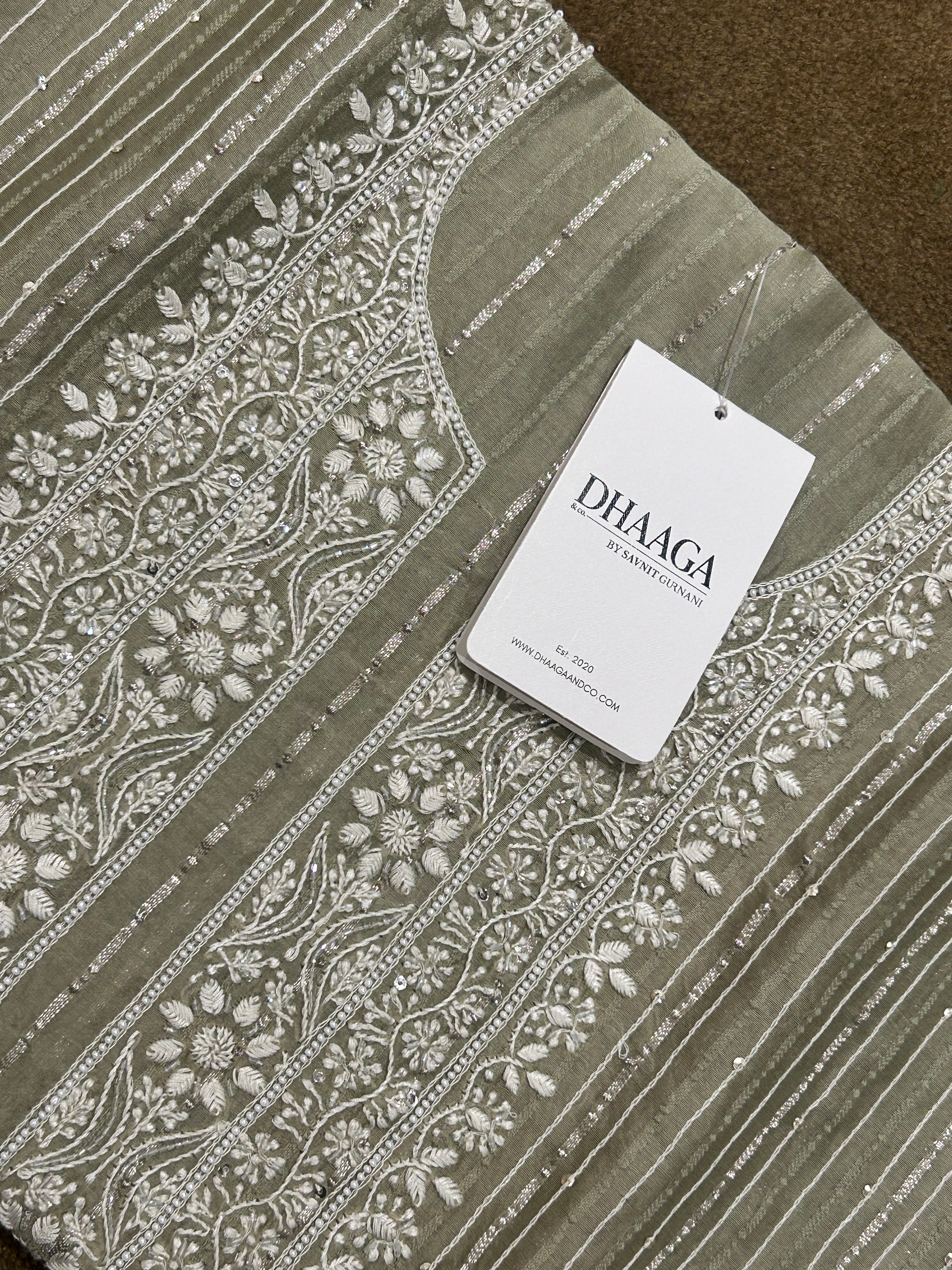 Green Chanderi Striped Mens kurta