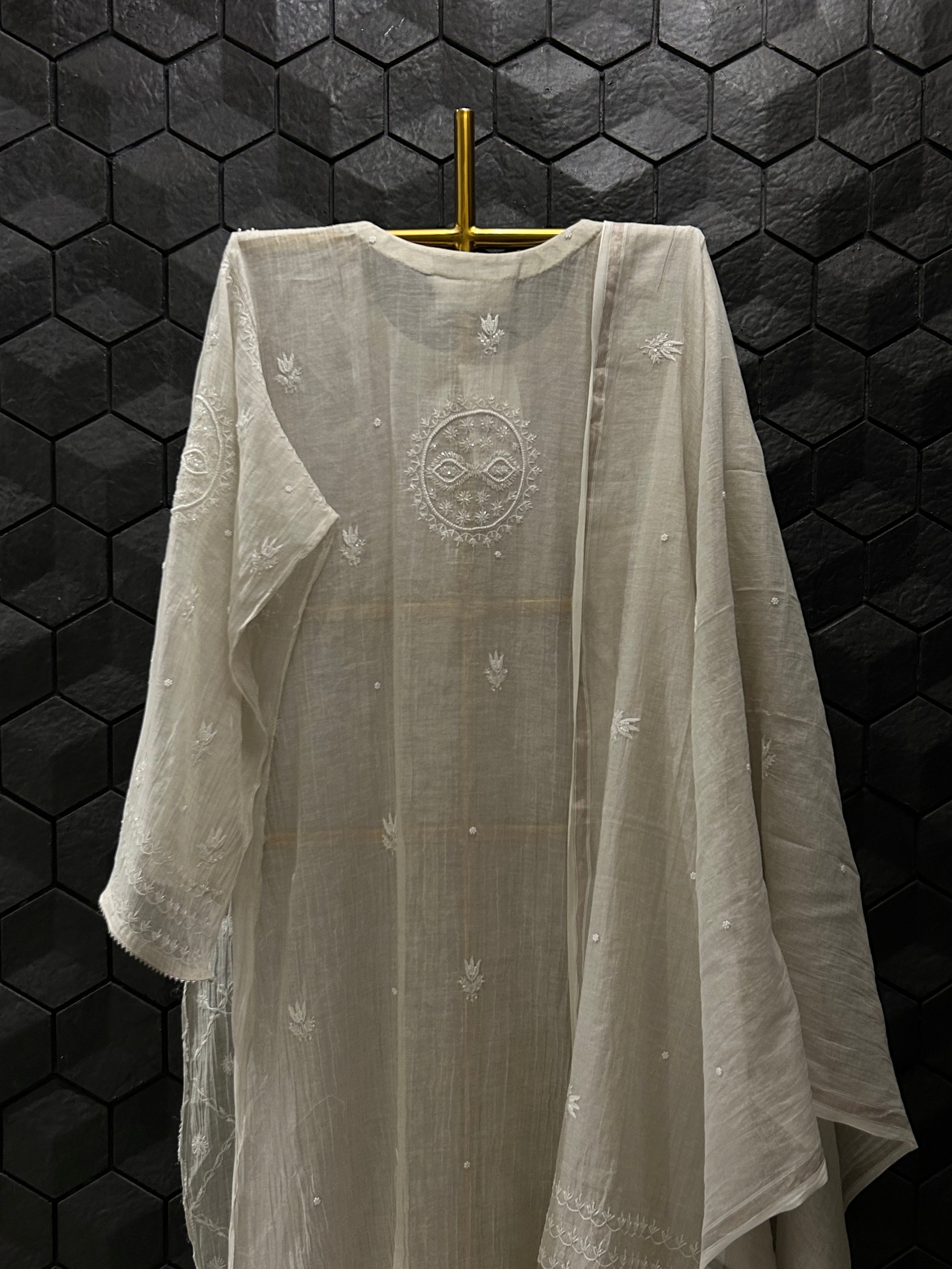 Silver Tissue Chikankari Kurta Set