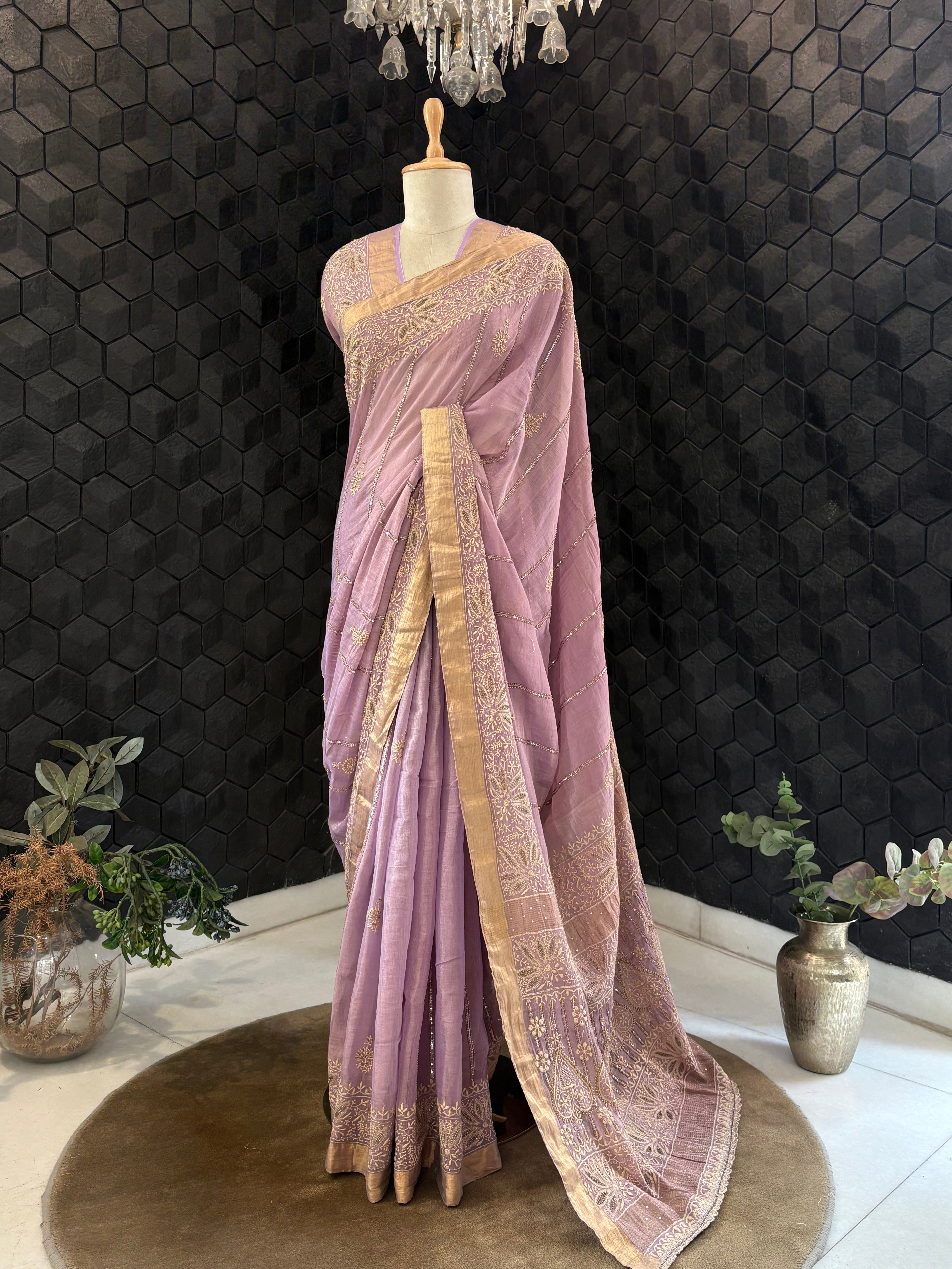 Lavender Chikankari Saree