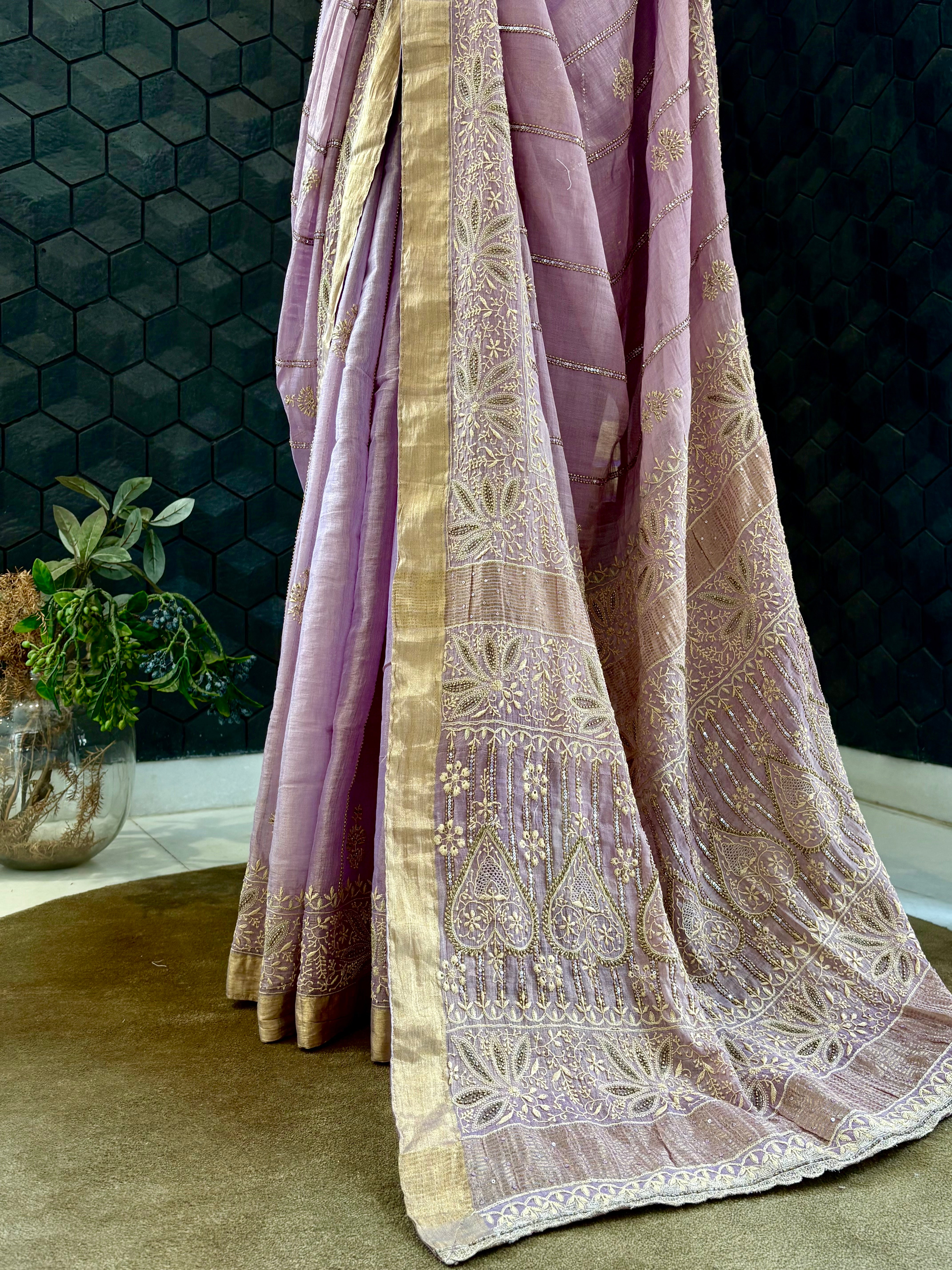 Lavender Chikankari Saree