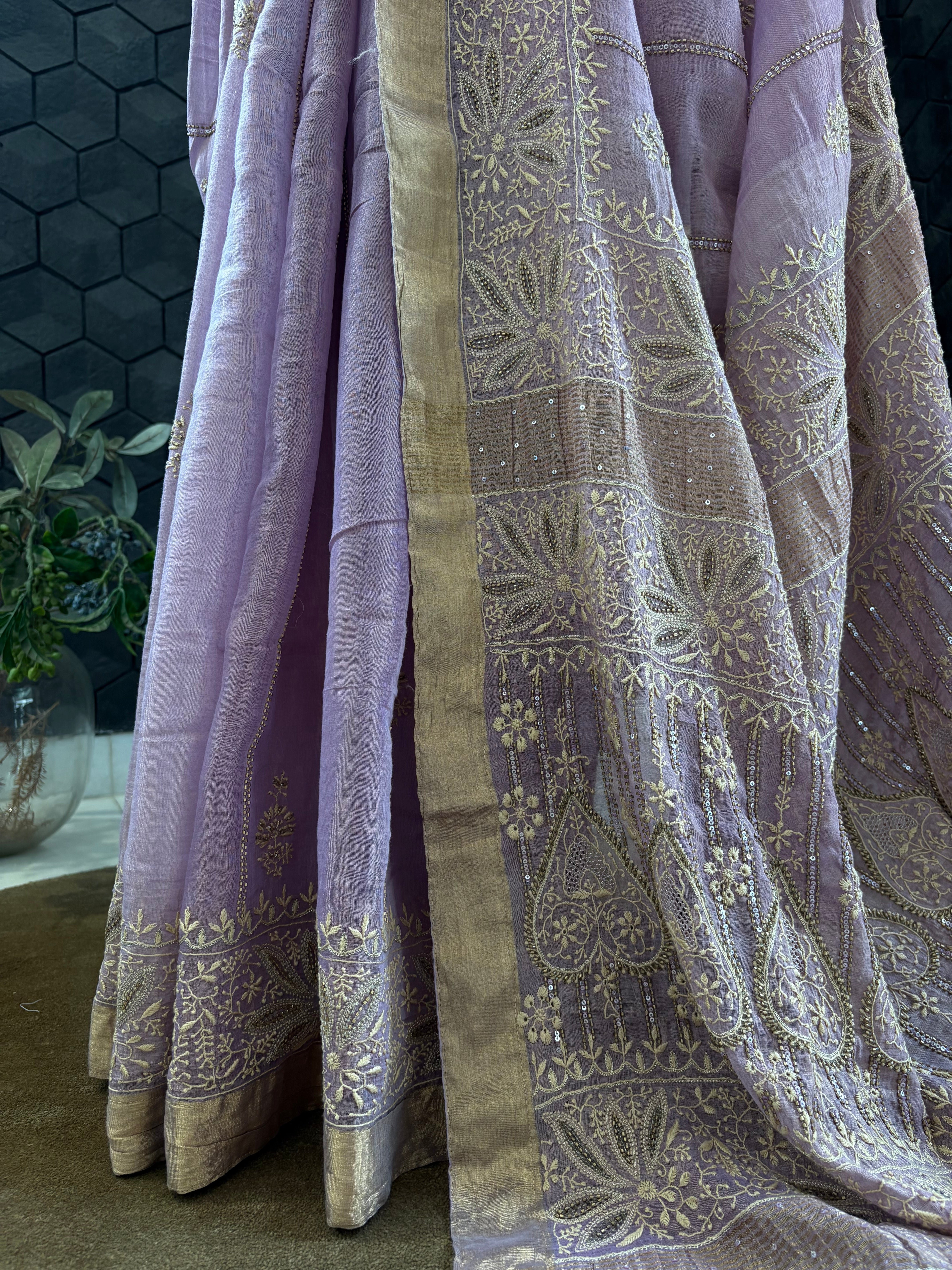 Lavender Chikankari Saree