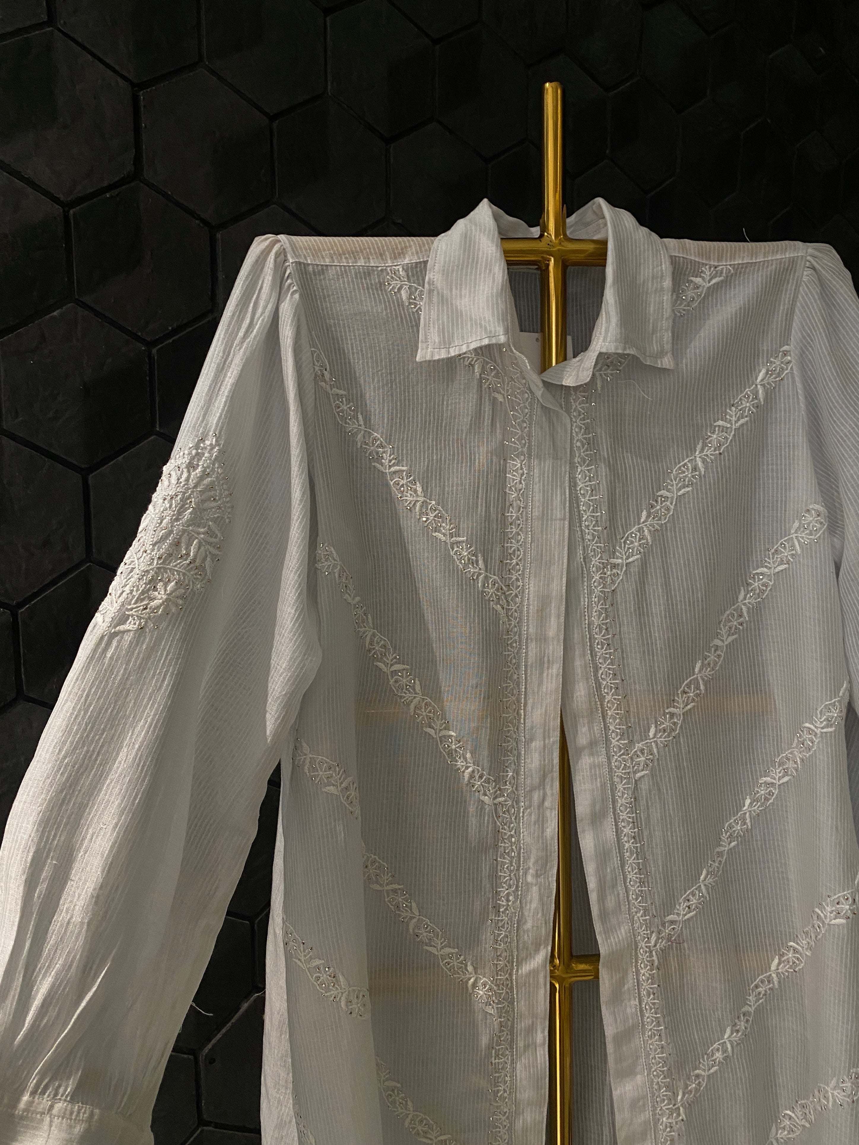 Grey Maheshwari Chikankari Shirt