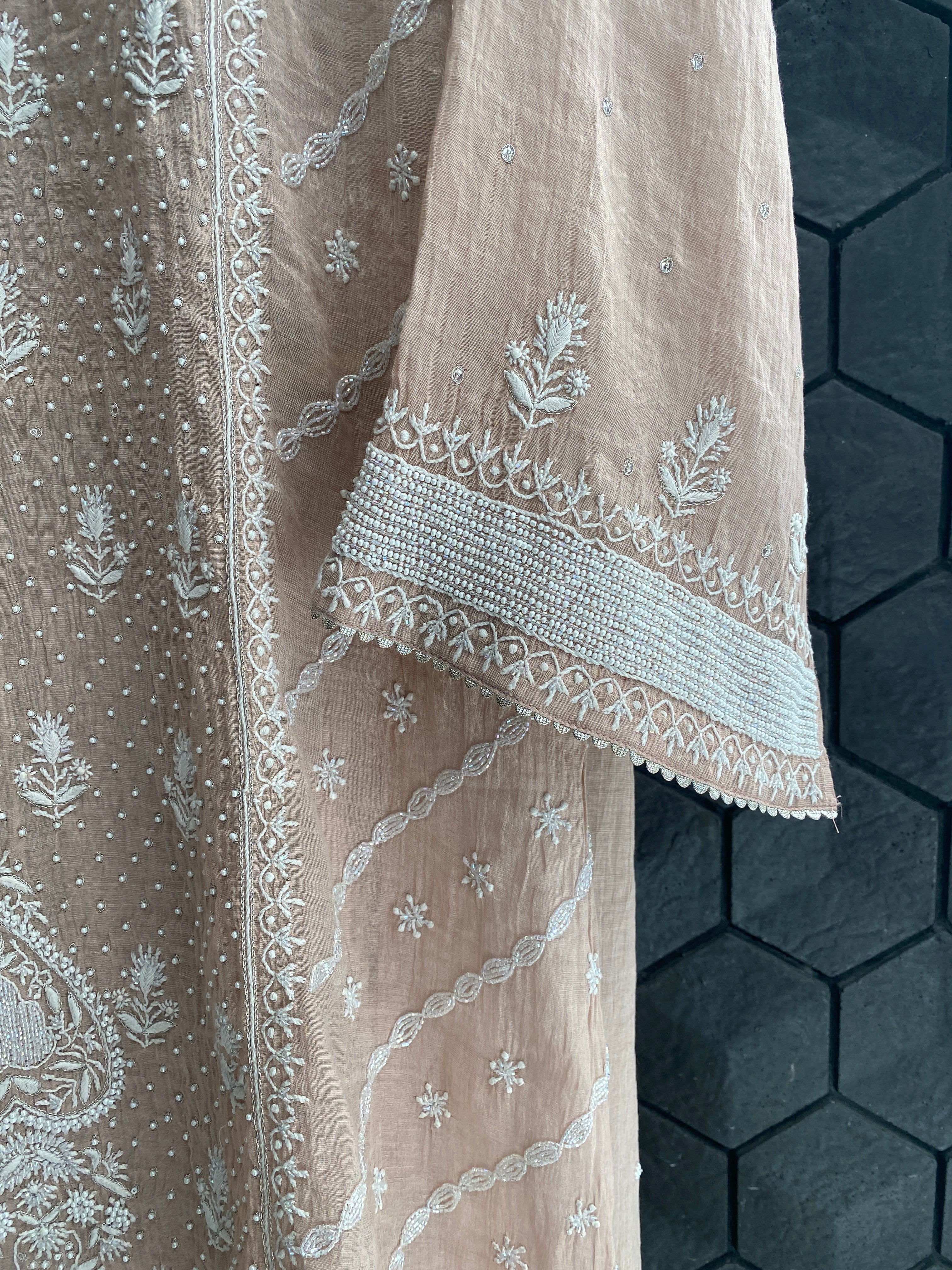 Pink silver tissue kurta set