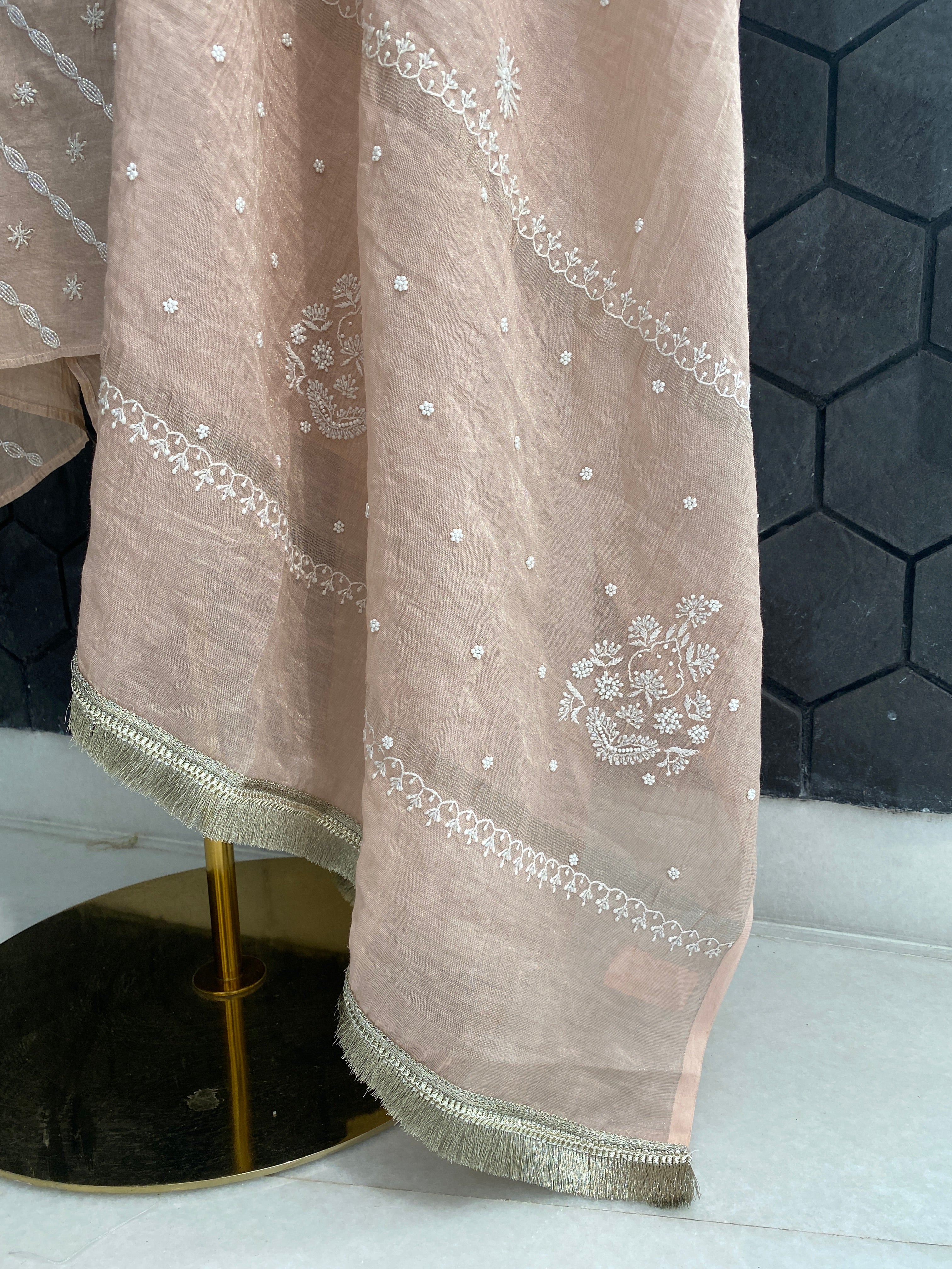 Pink silver tissue kurta set