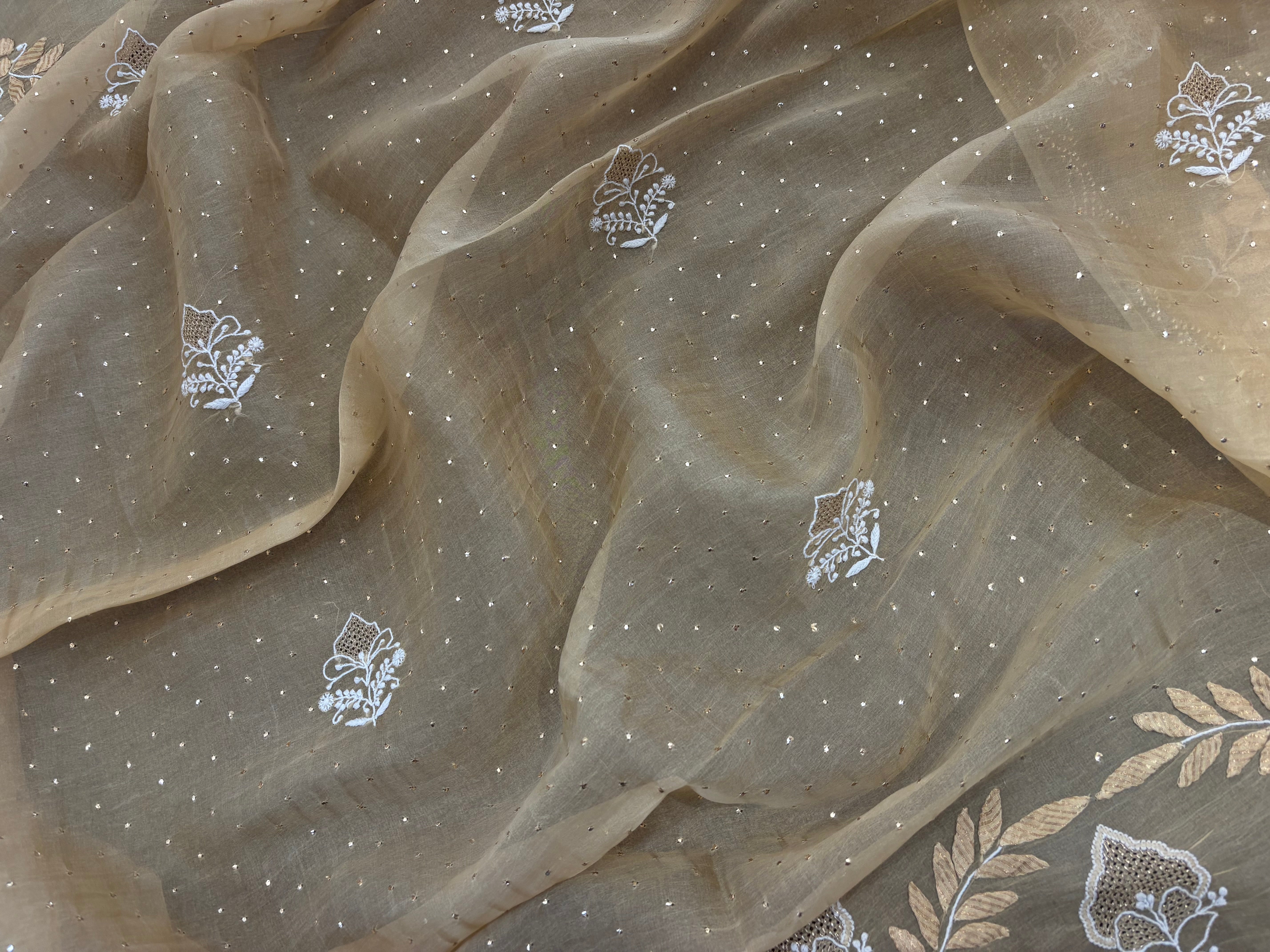 Gold Organza Chikankari and Mukaish Work