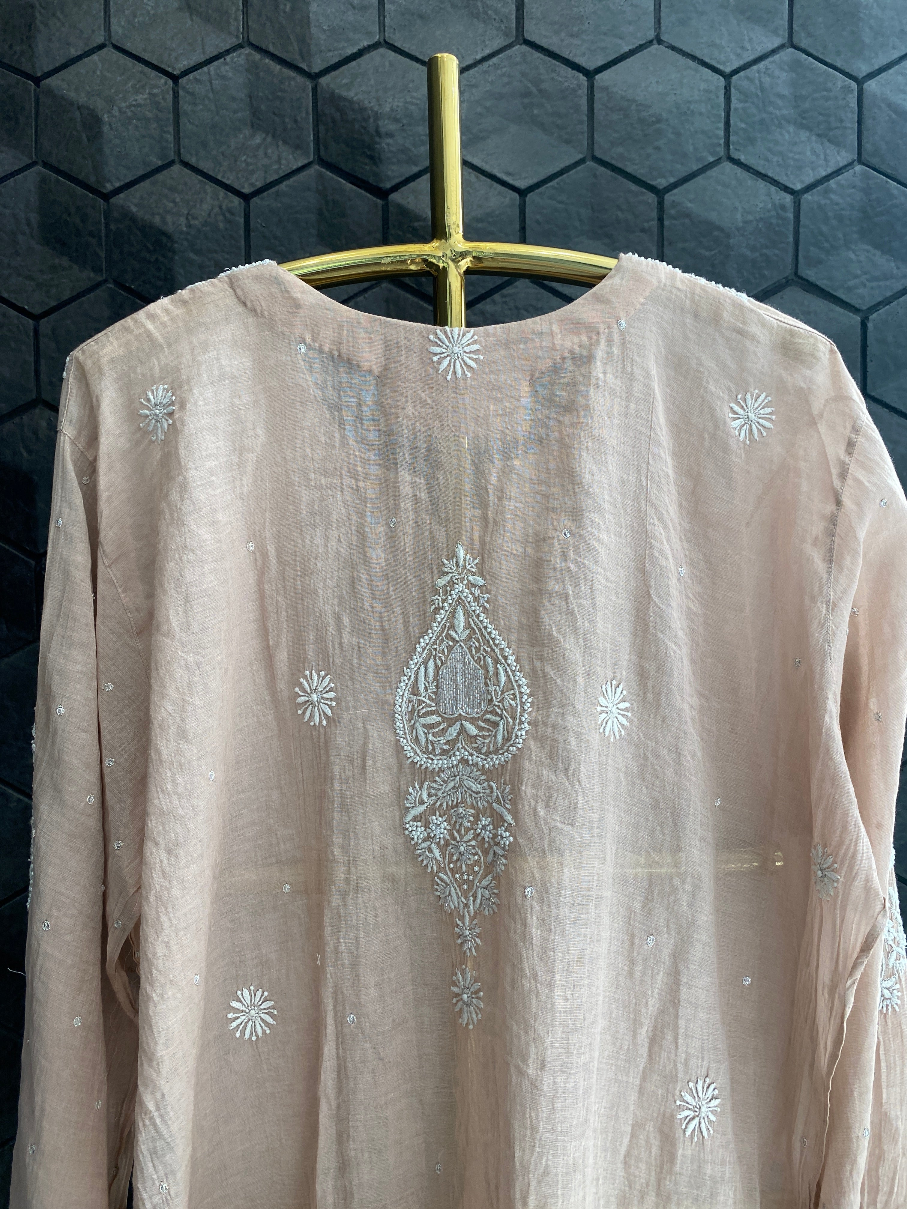 Pink silver tissue kurta set