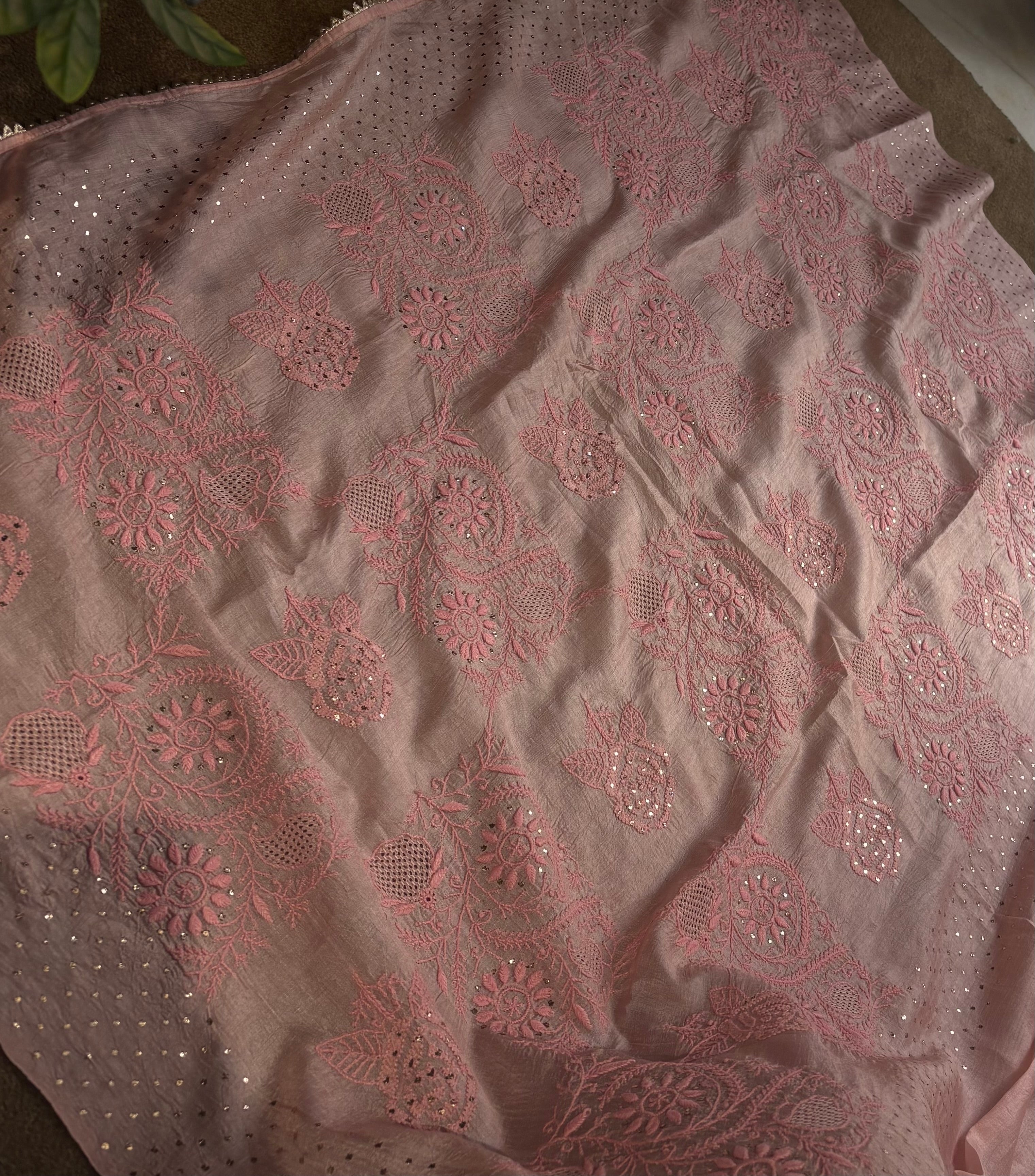 Pink Tussar Silk Saree