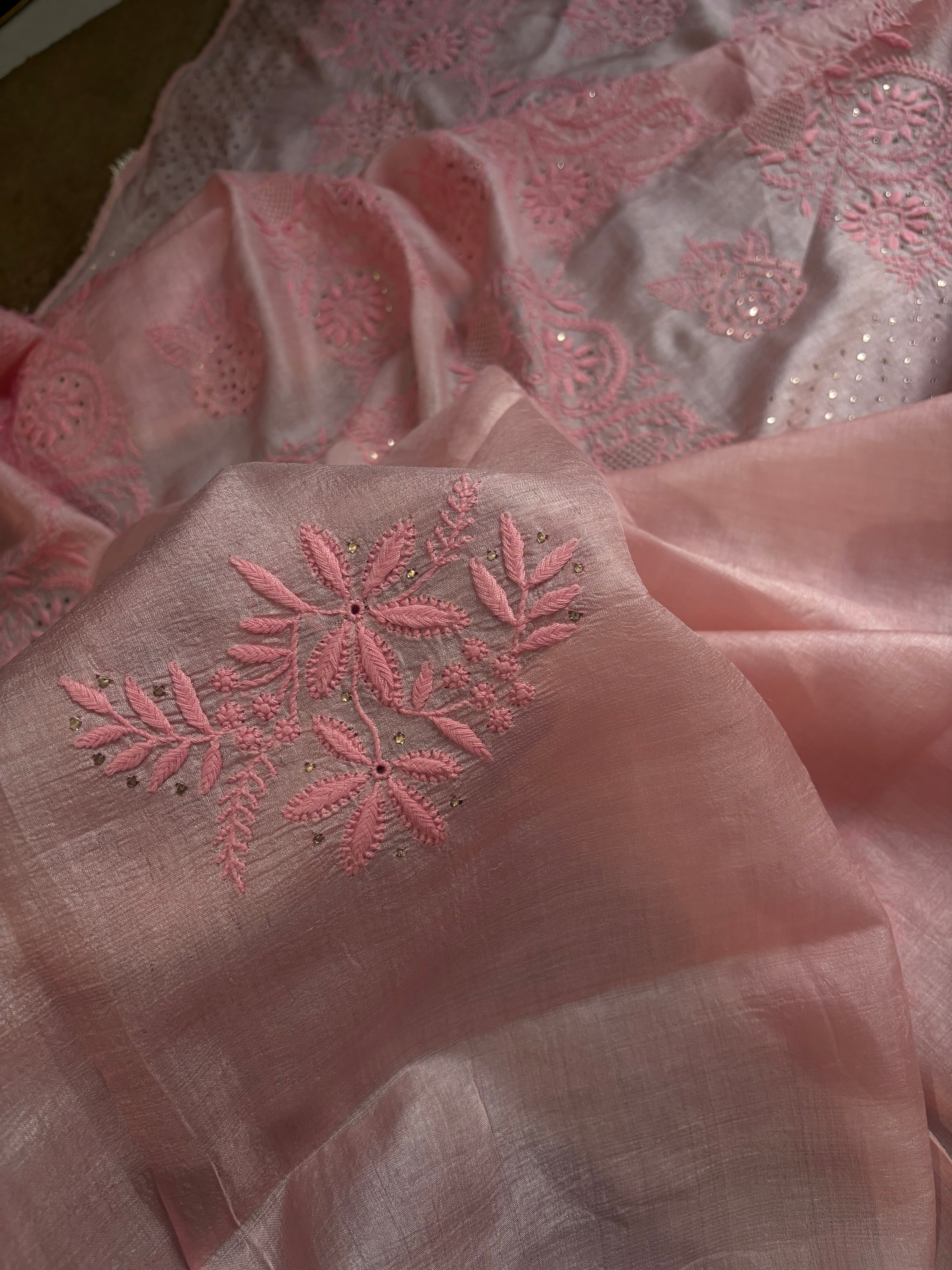 Pink Tussar Silk Saree