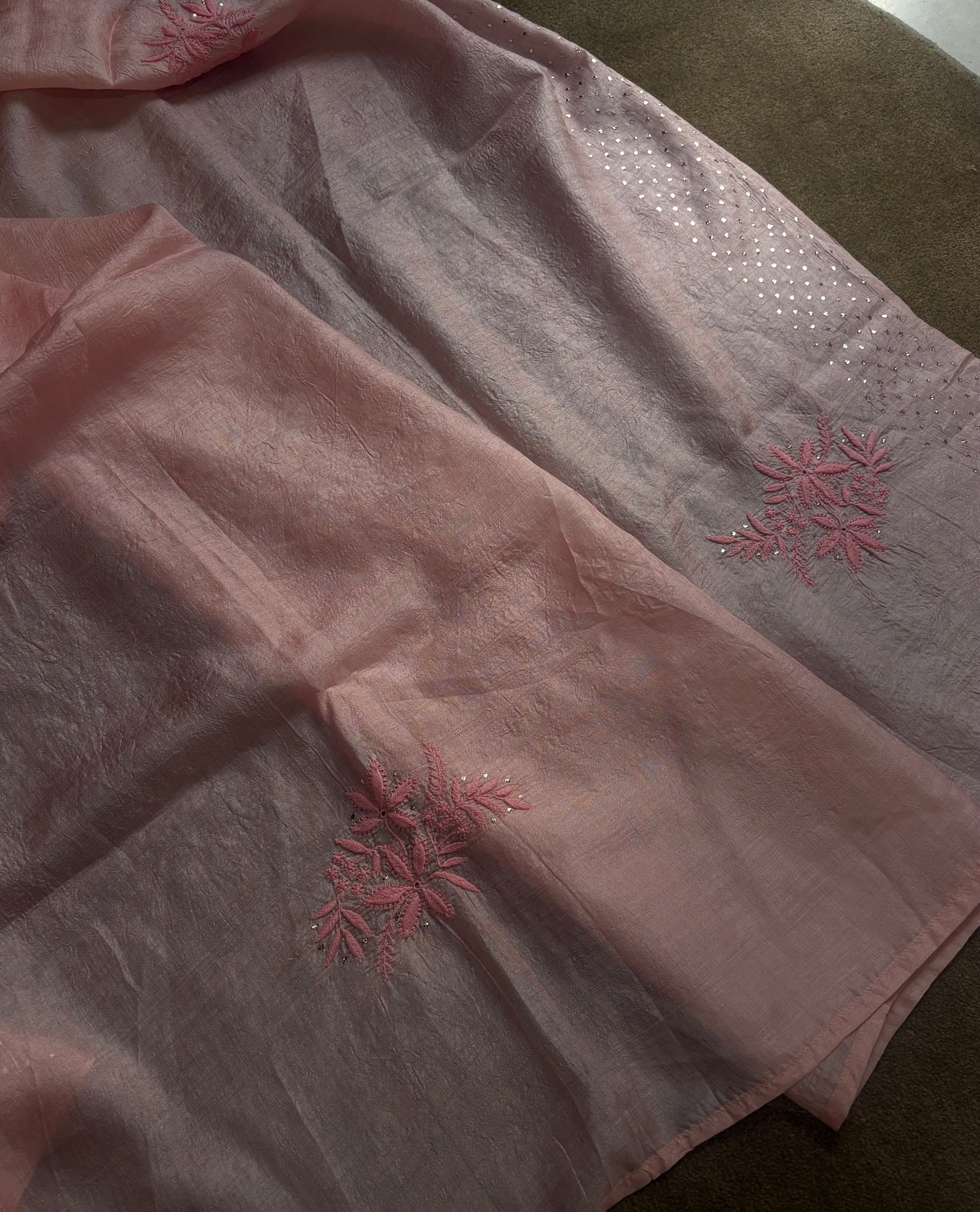 Pink Tussar Silk Saree