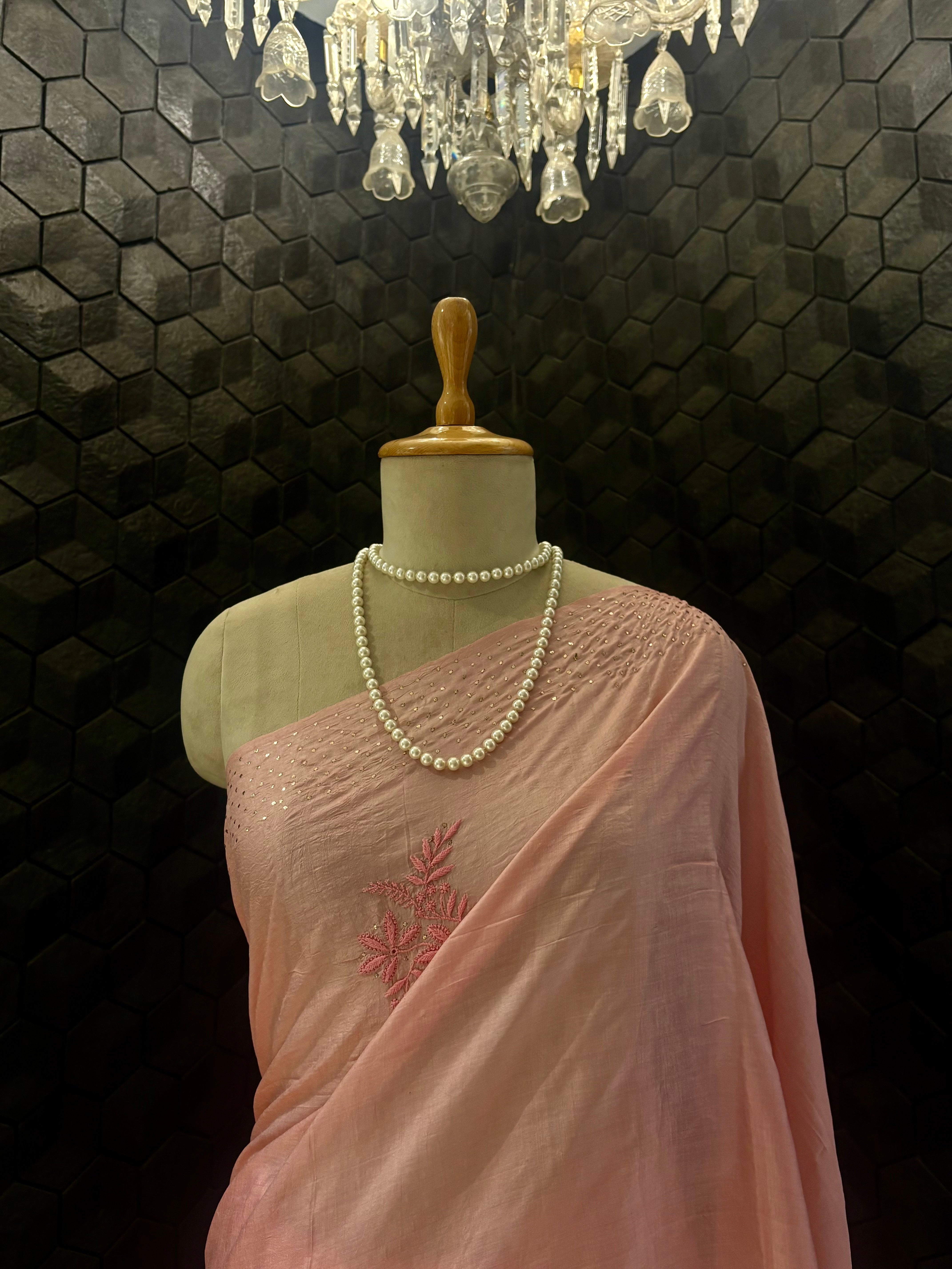 Pink Tussar Silk Saree