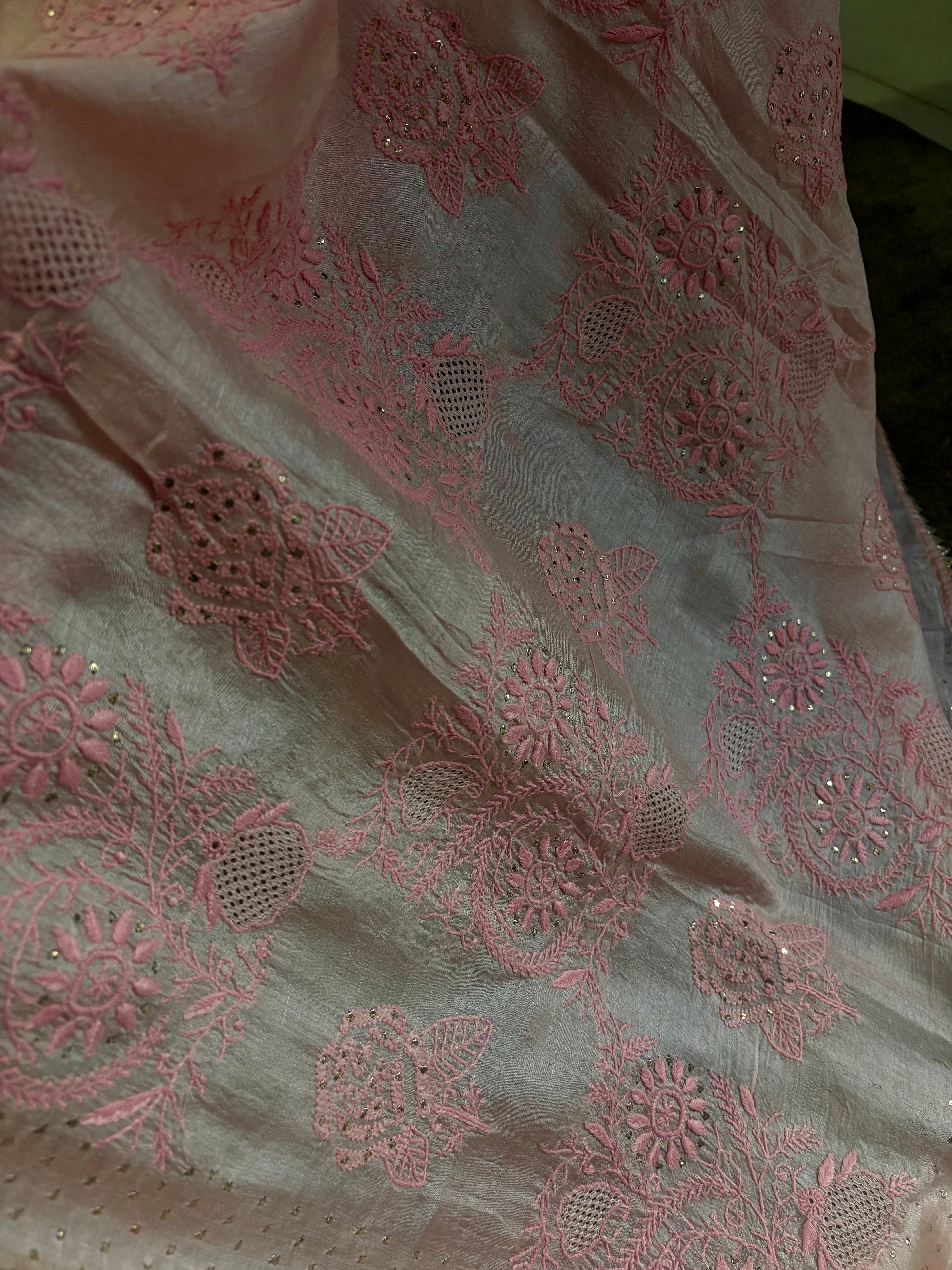 Pink Tussar Silk Saree