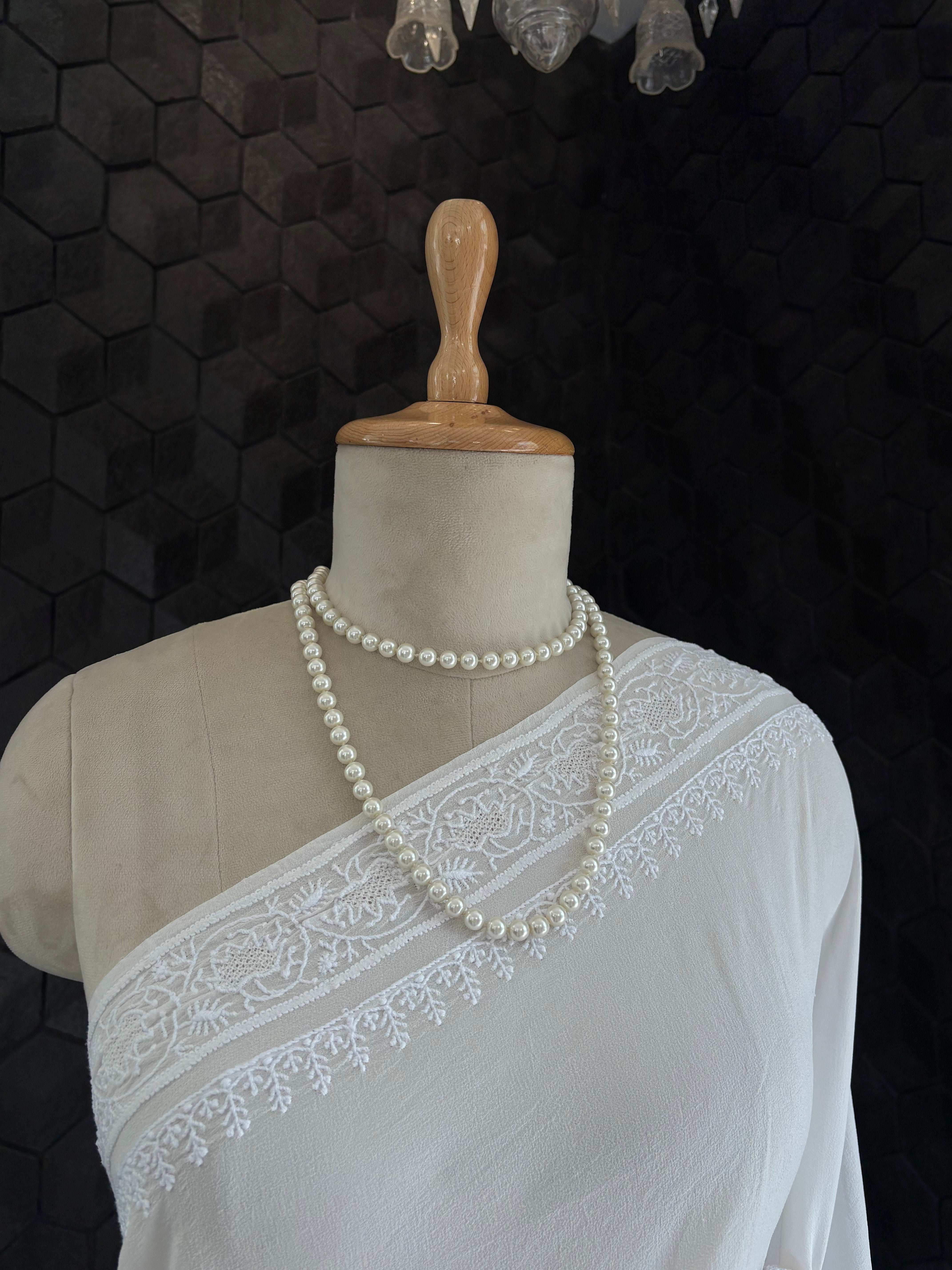 White Chikankari Saree