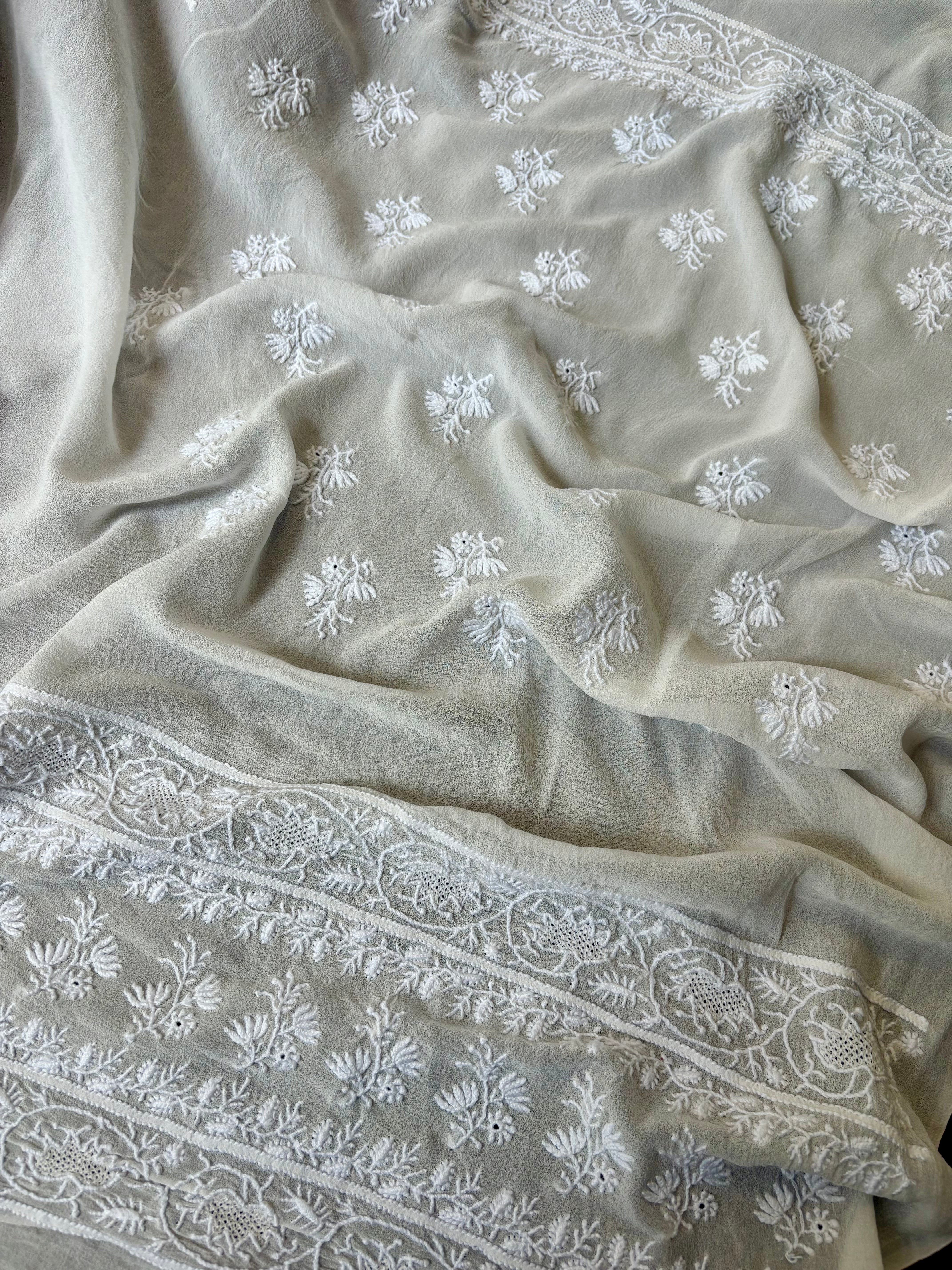 White Chikankari Saree