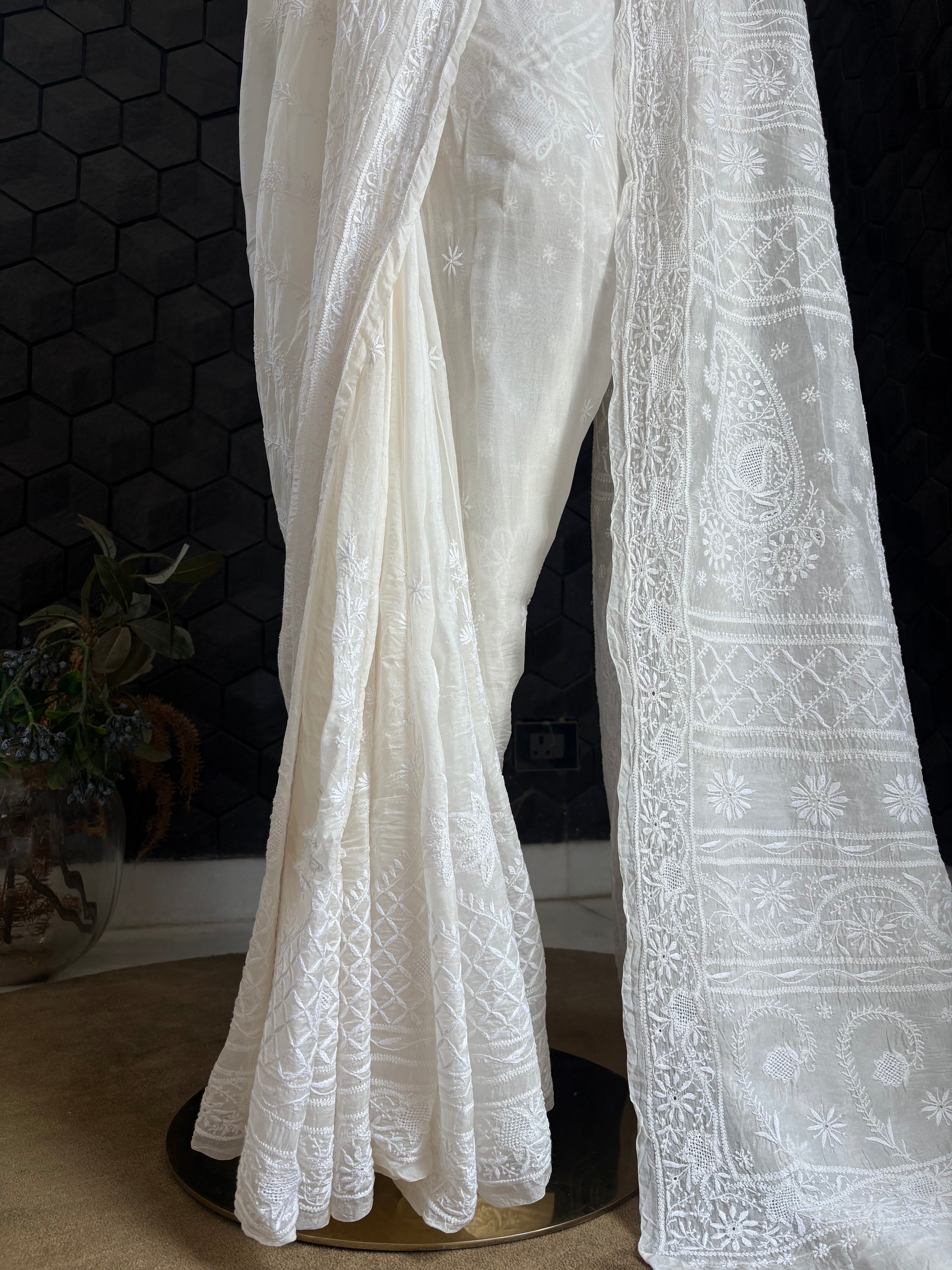 White Organza Chikankari Saree