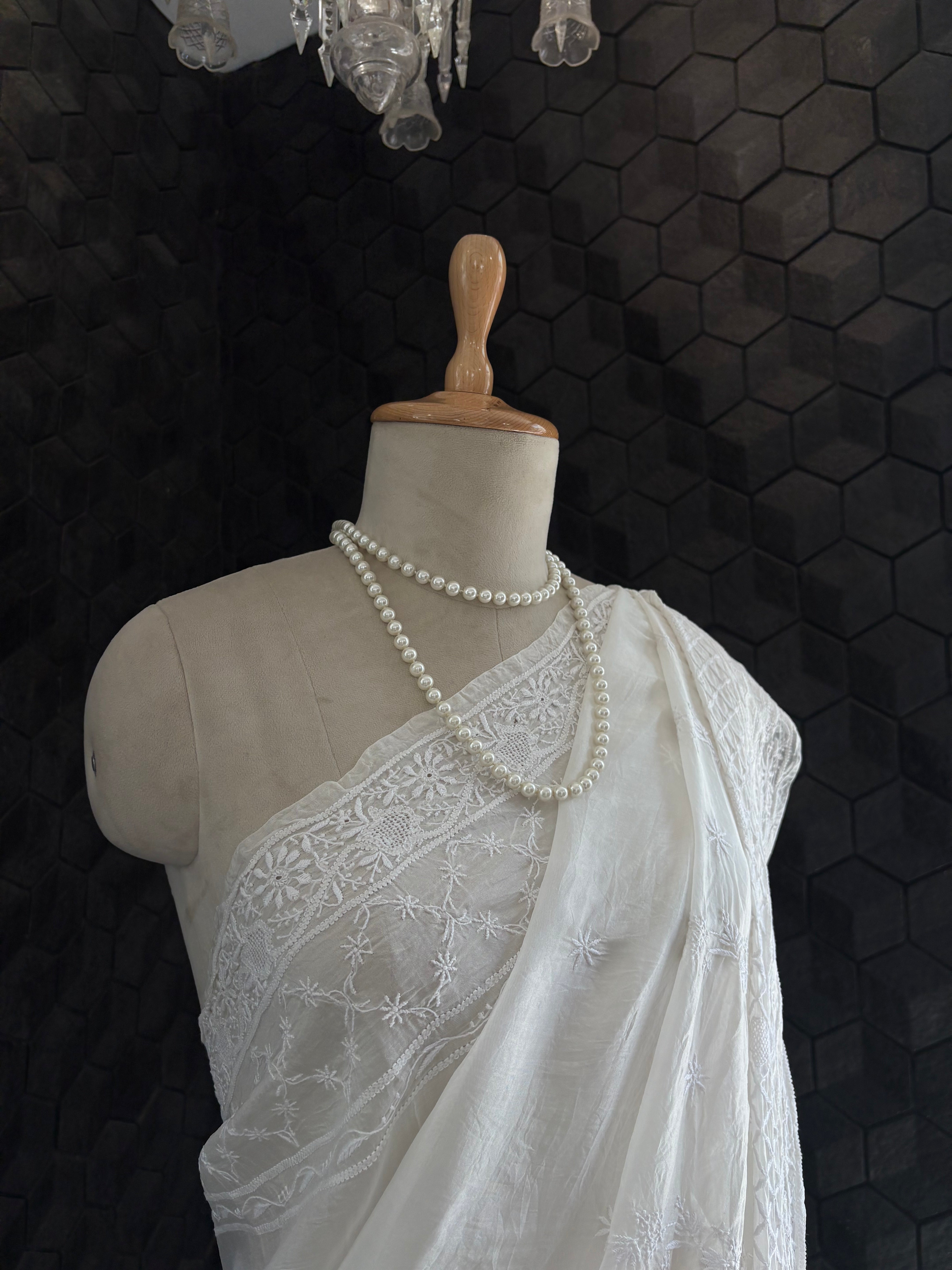 White Organza Chikankari Saree