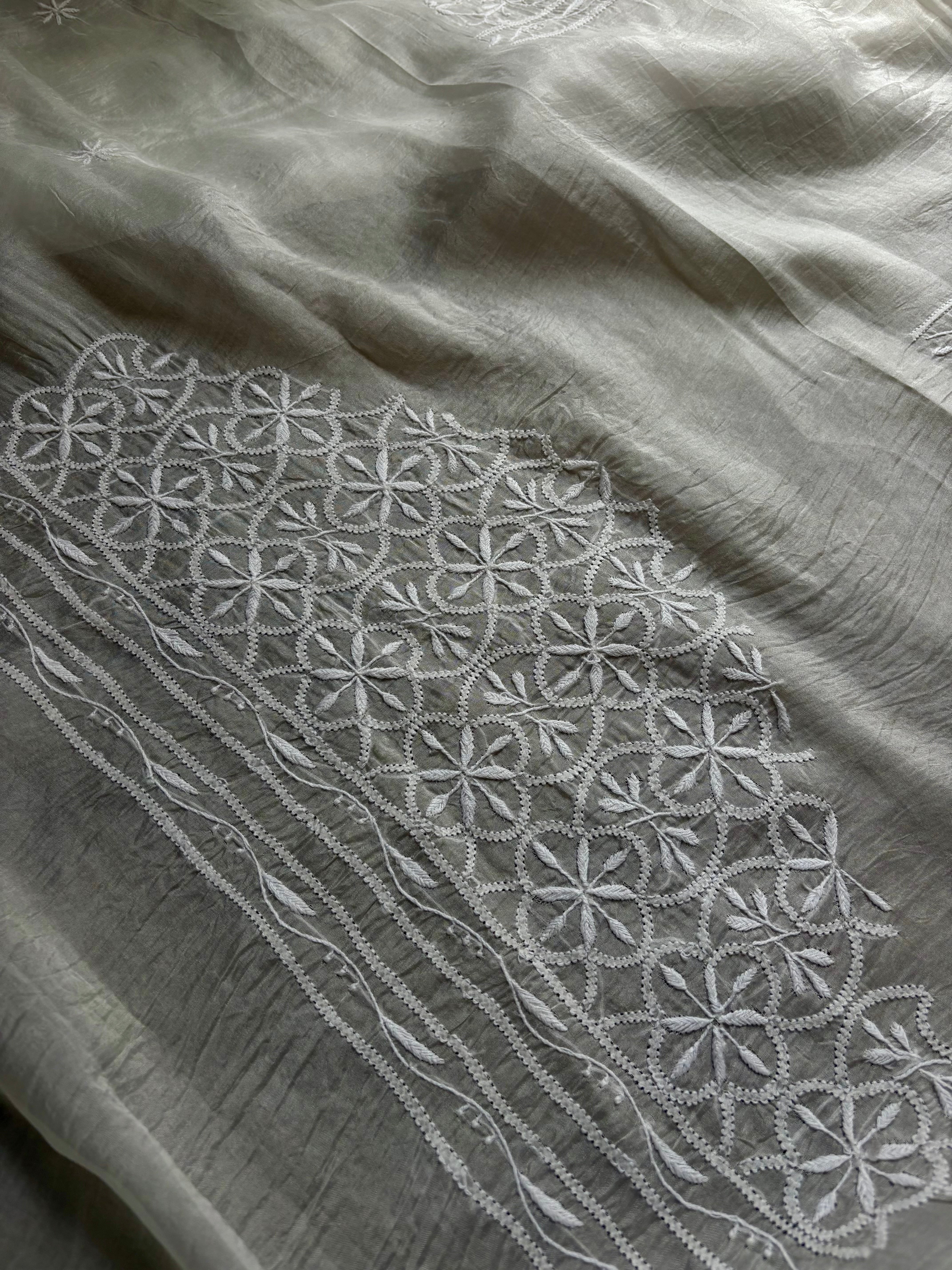 White Organza Chikankari Saree