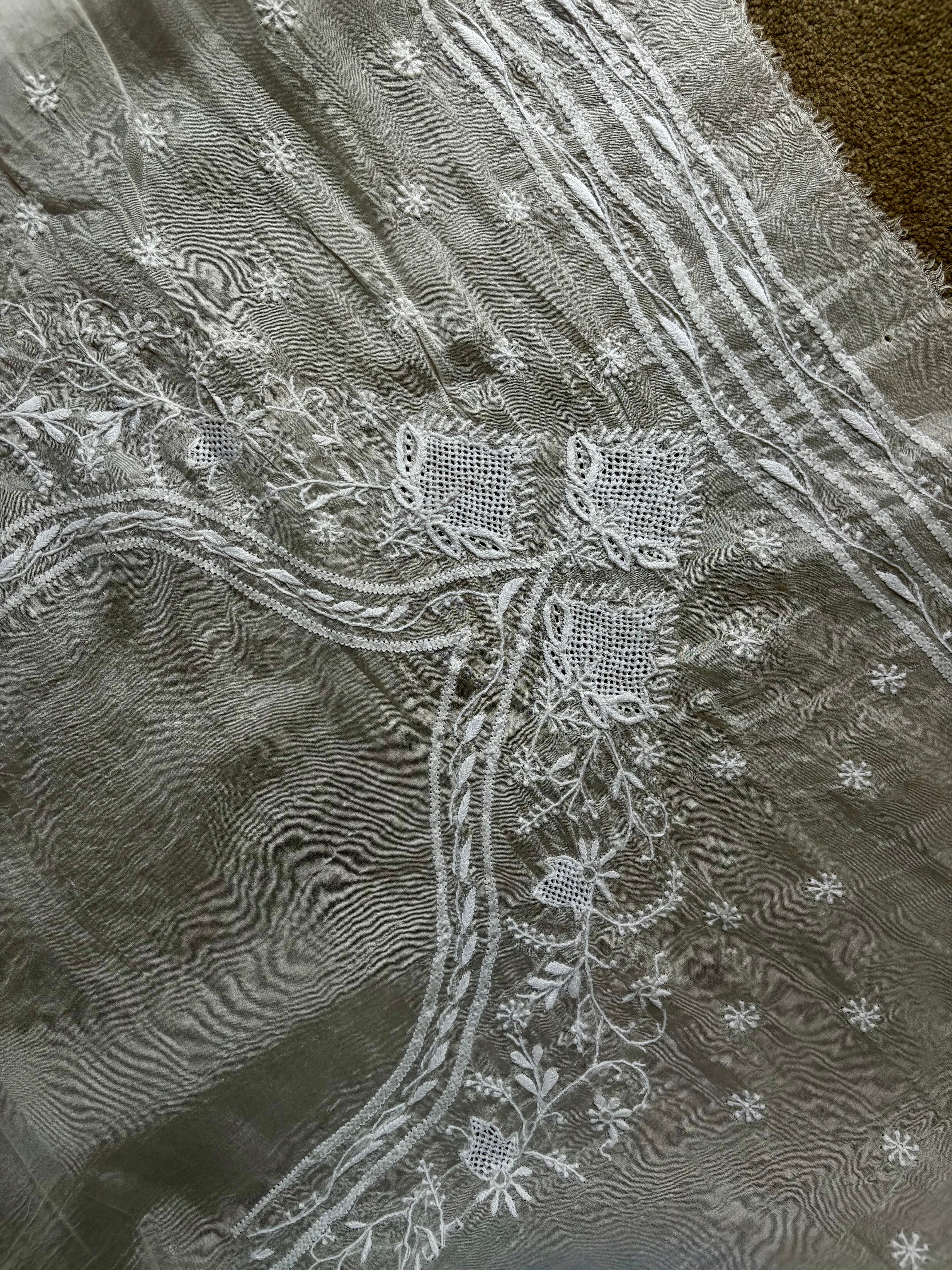 White Organza Chikankari Saree