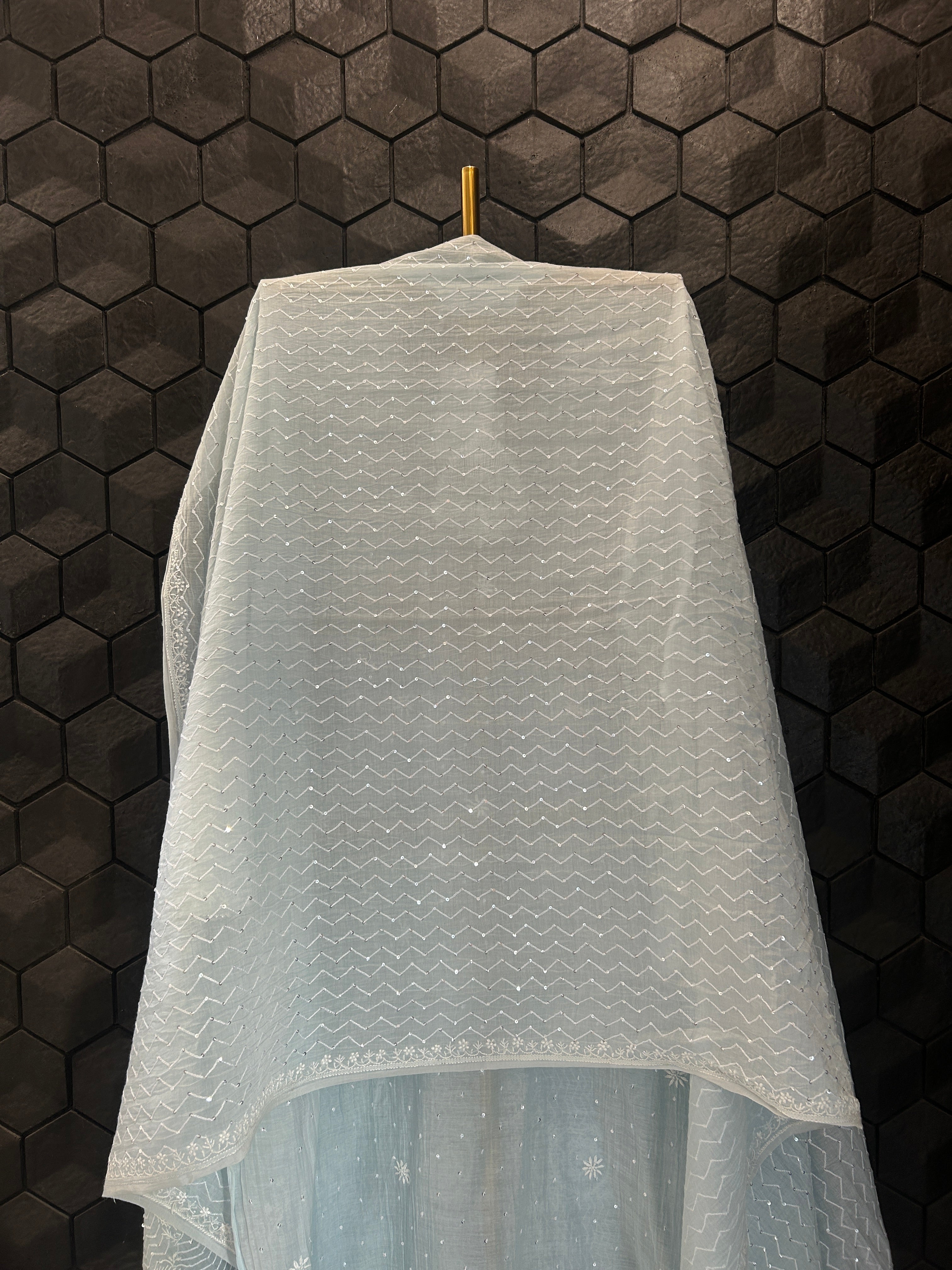 Blue Mul Chanderi Chikankari Kurta Set