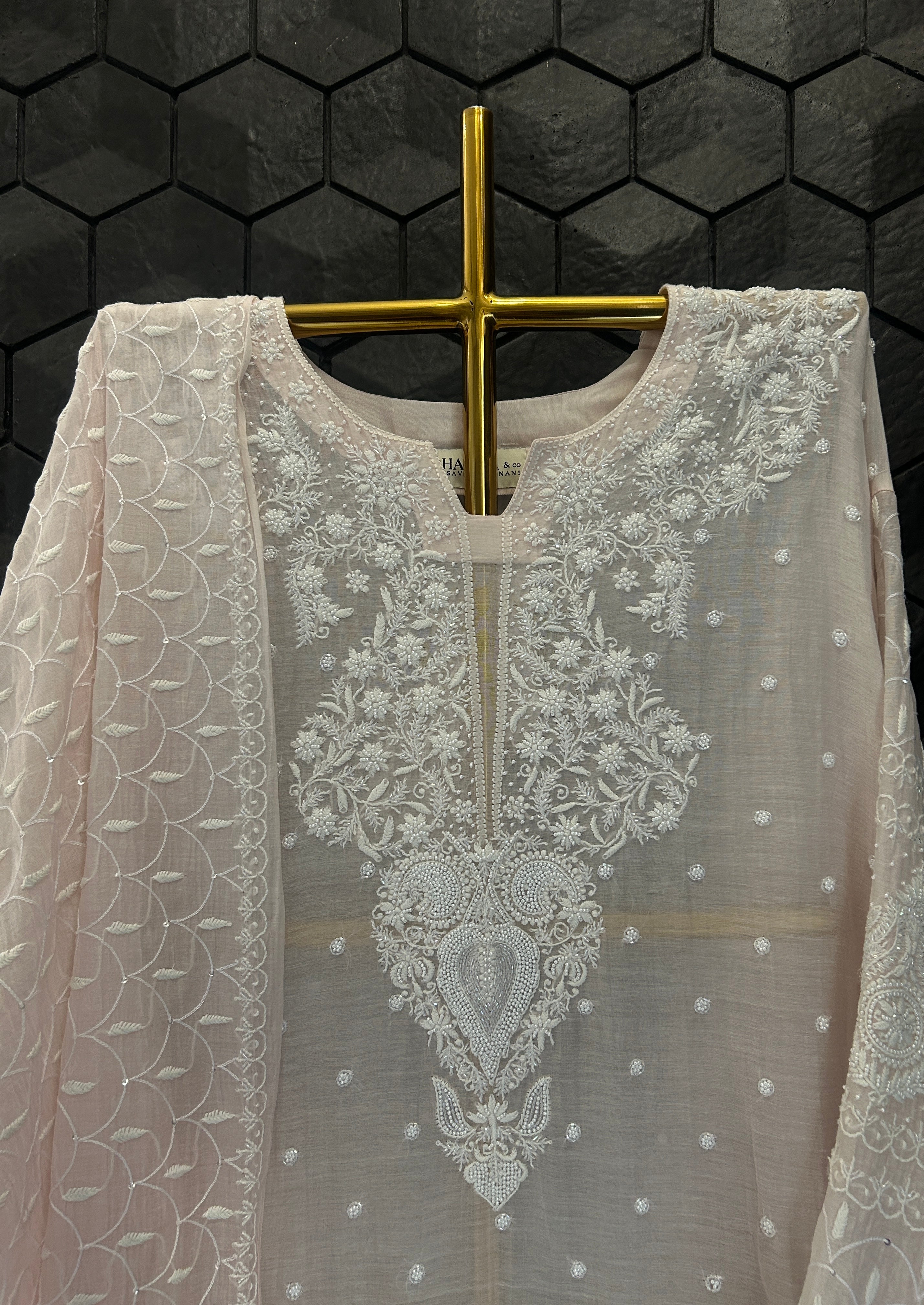 Pink Mul chanderi chikankari kurta set