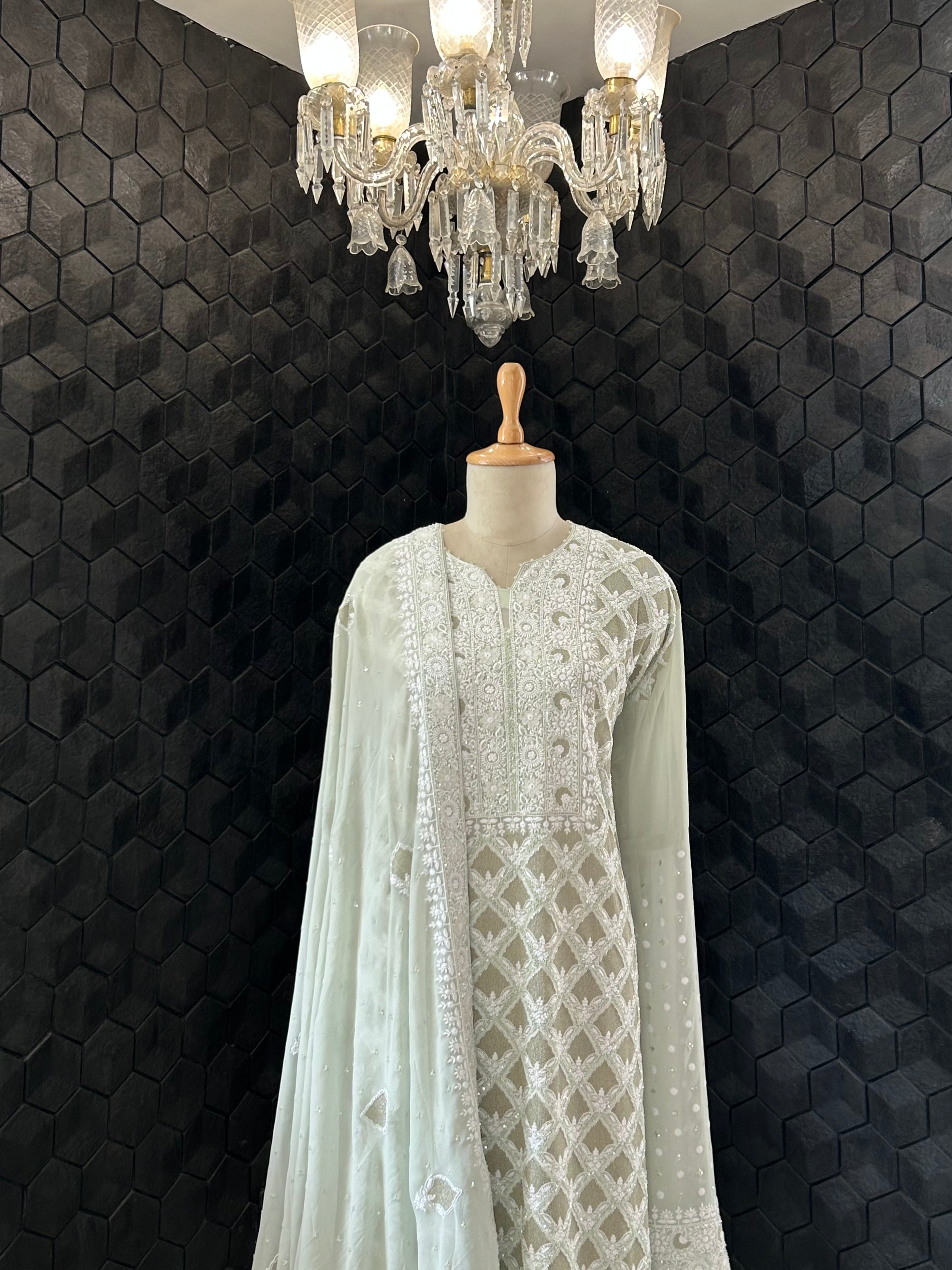 Green Ek Taar Georgette Chikankari Kurta Set