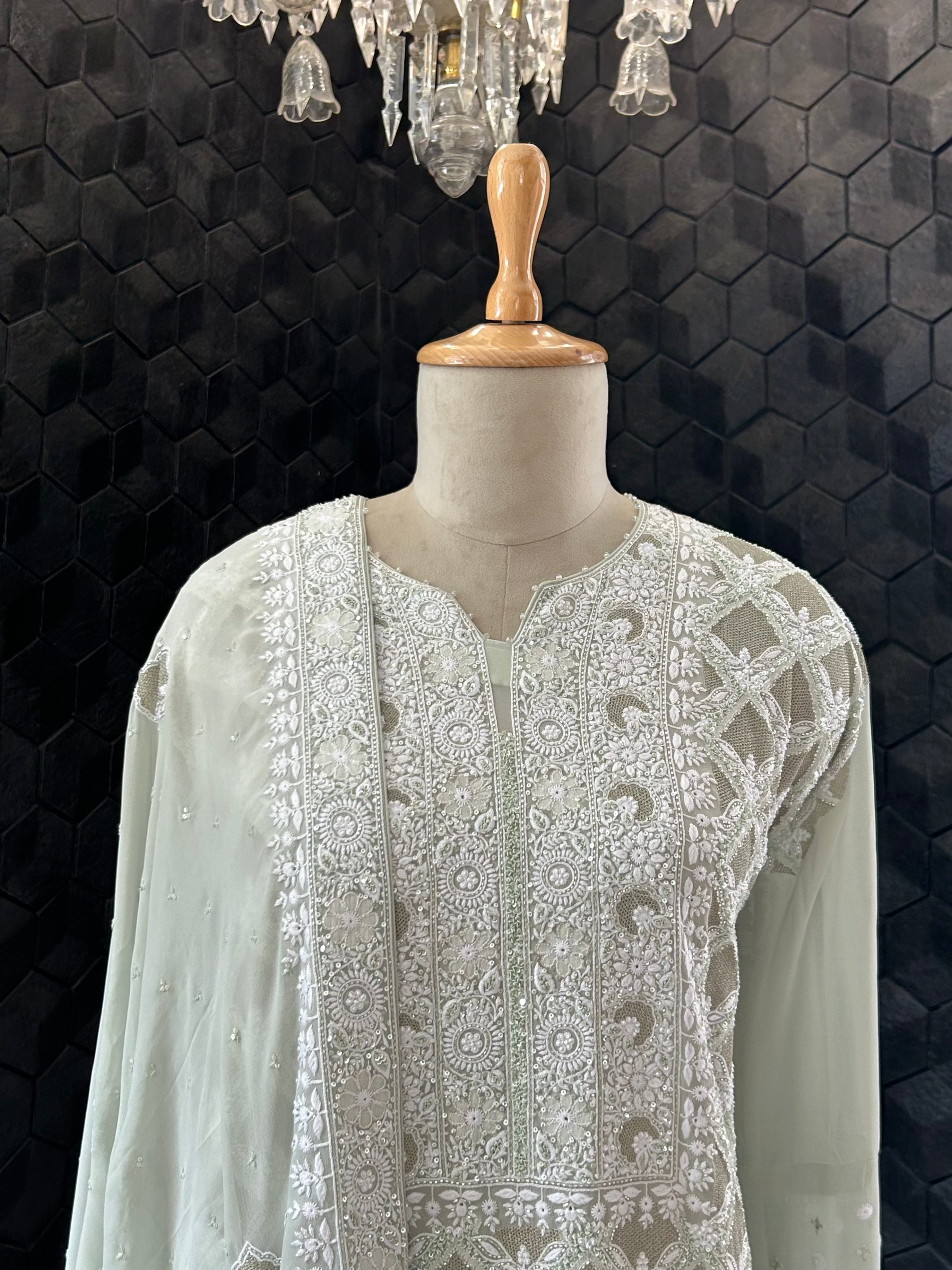 Green Ek Taar Georgette Chikankari Kurta Set