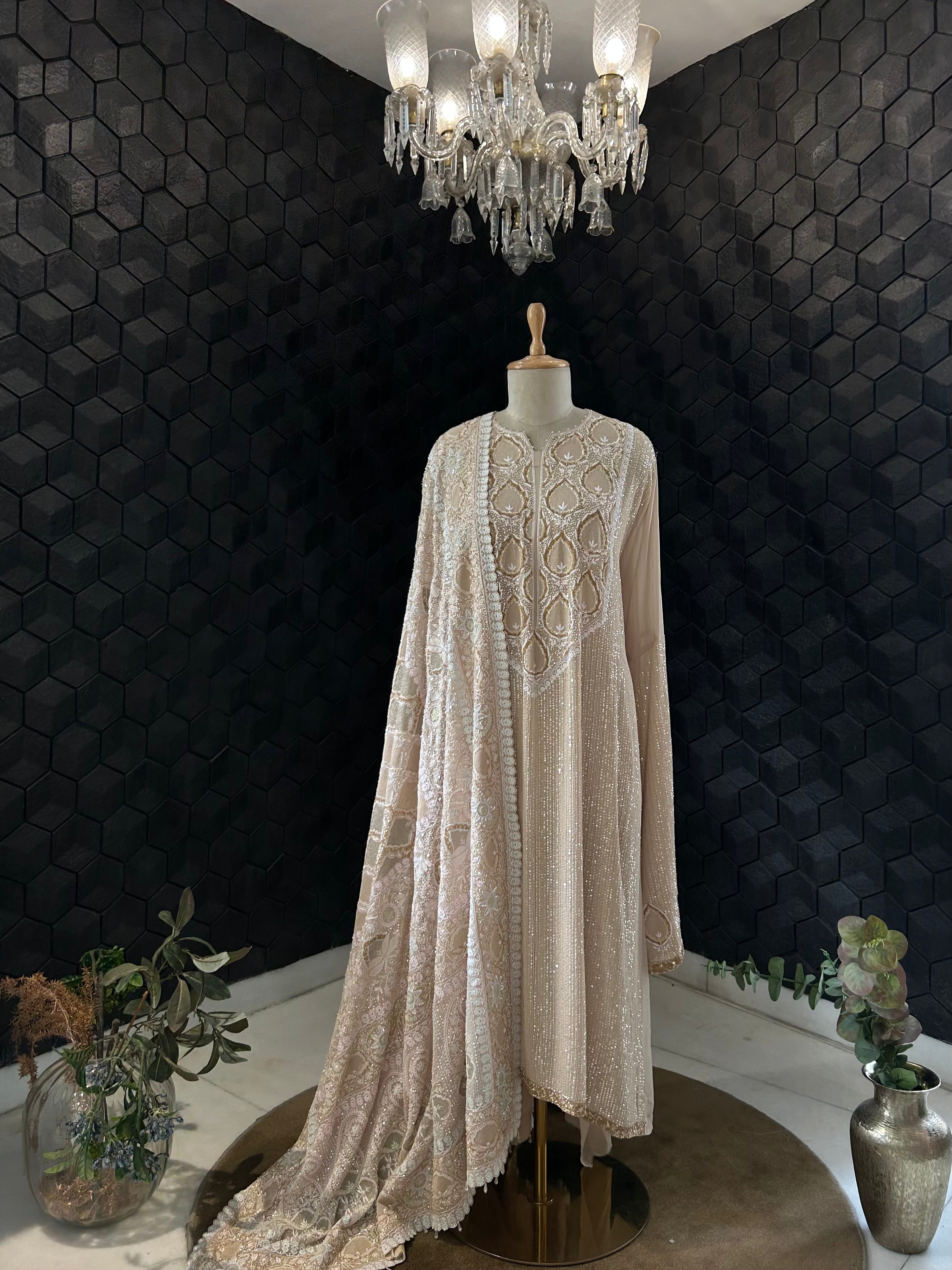 Brown Ek-Taar Georgette Chikankari Kurta Set