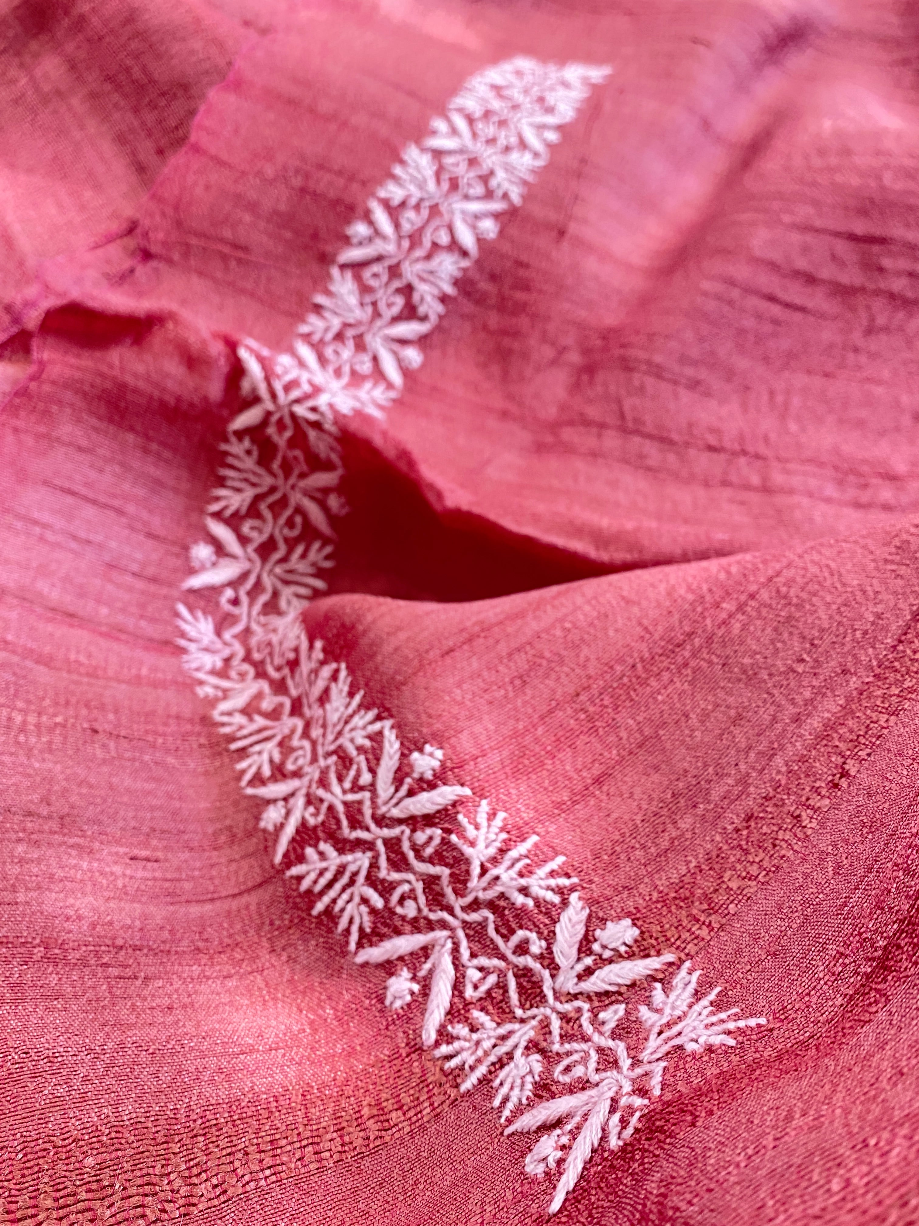 Cherry Red Tussar Chikankari Kurta