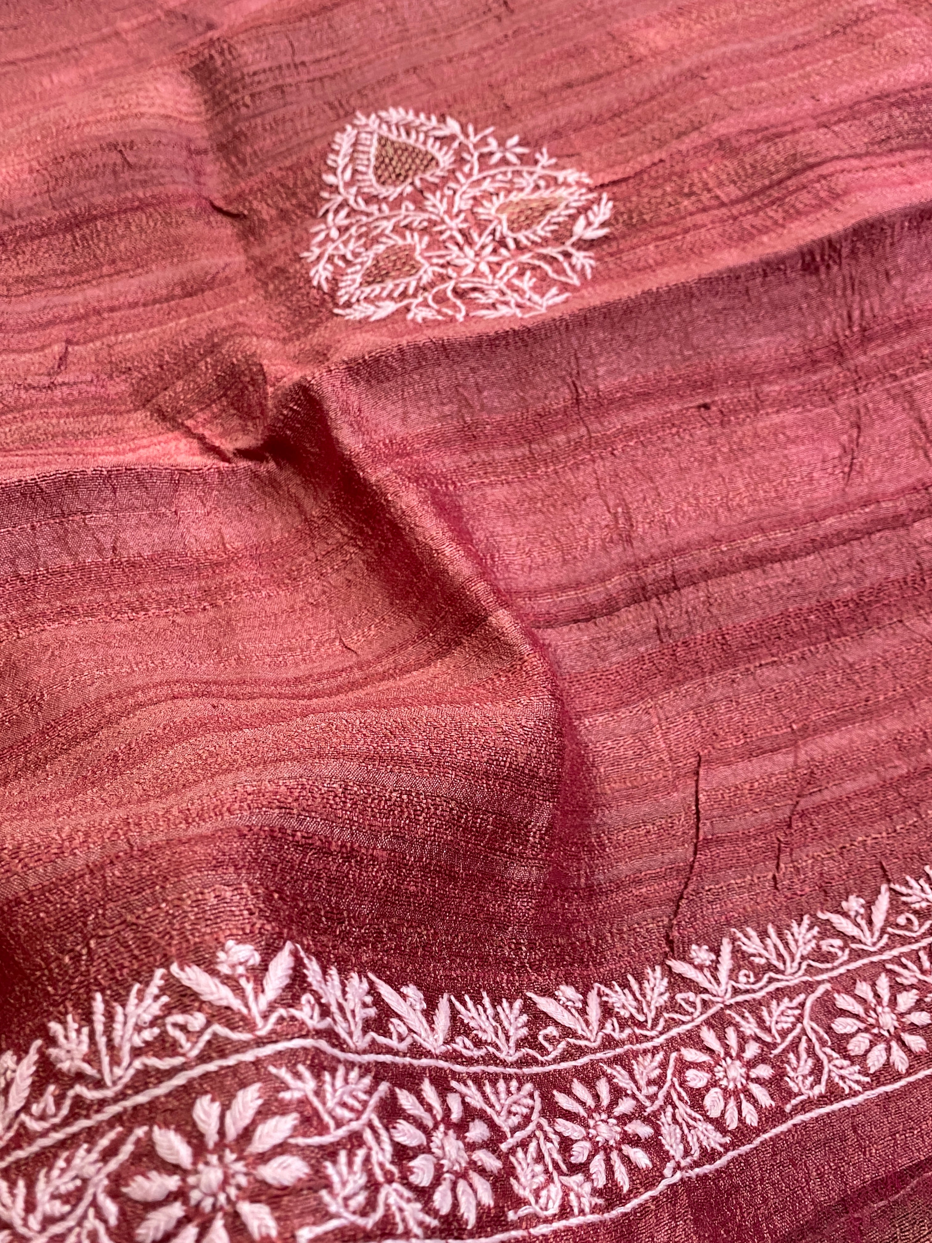 Cherry Red Tussar Chikankari Kurta