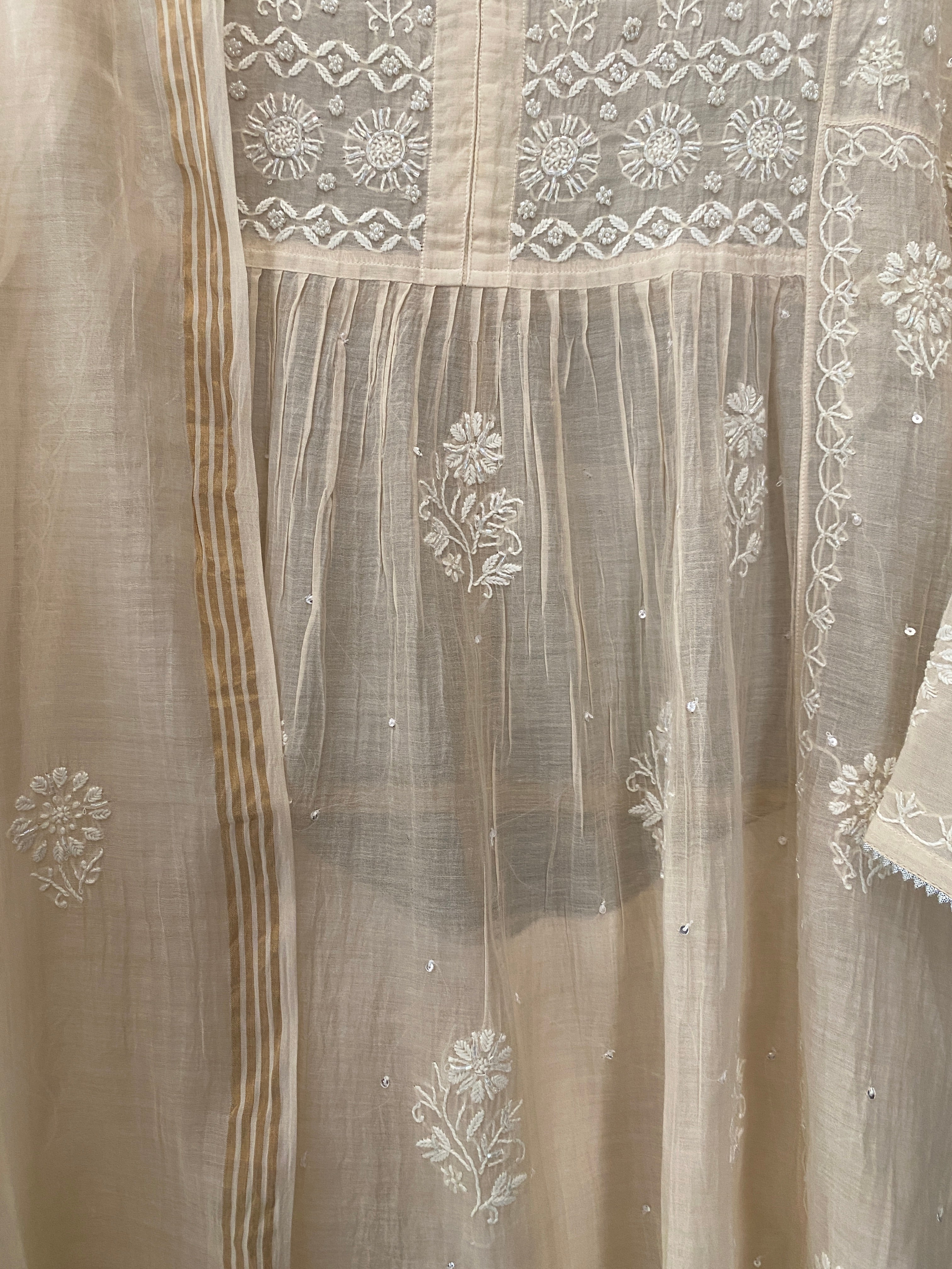 Beige Mul Chanderi Chikankari Garara Set