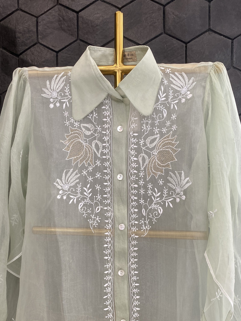 Light Green Organza Chikankari Shirt