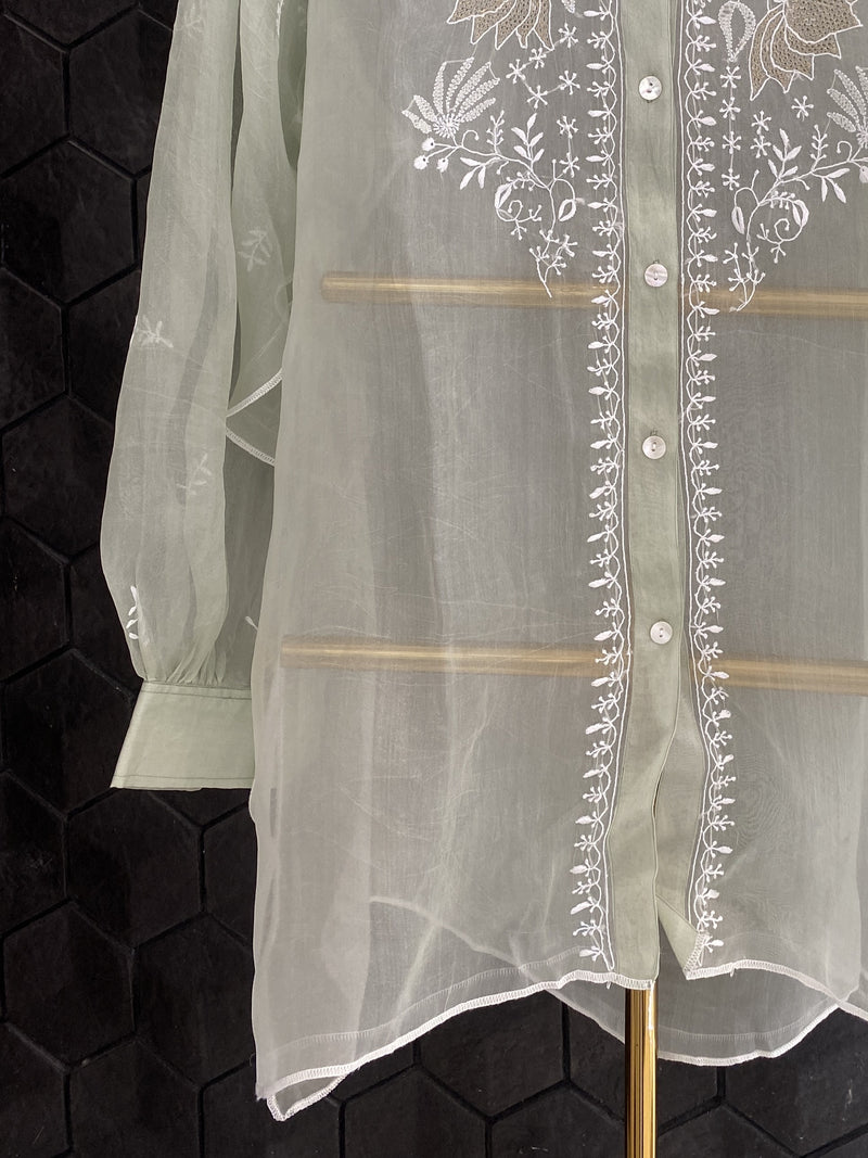 Light Green Organza Chikankari Shirt