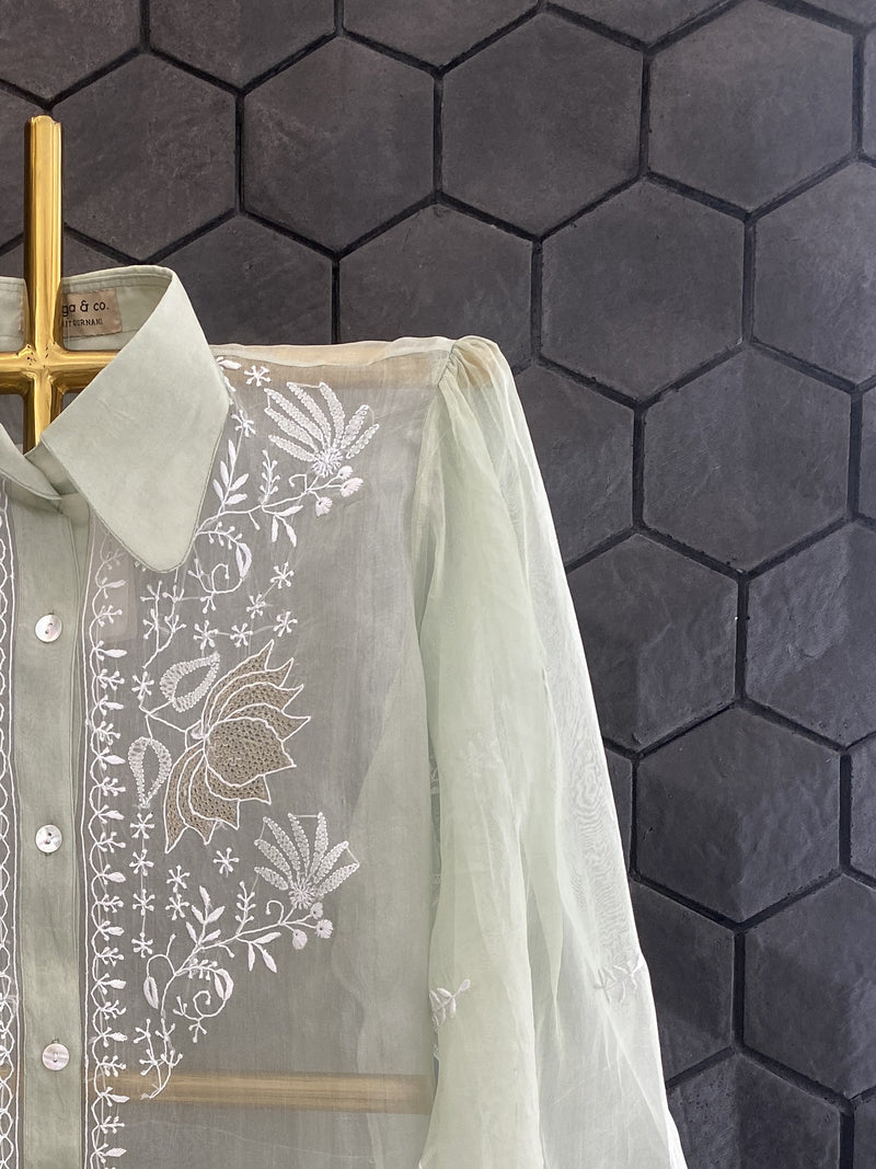 Light Green Organza Chikankari Shirt