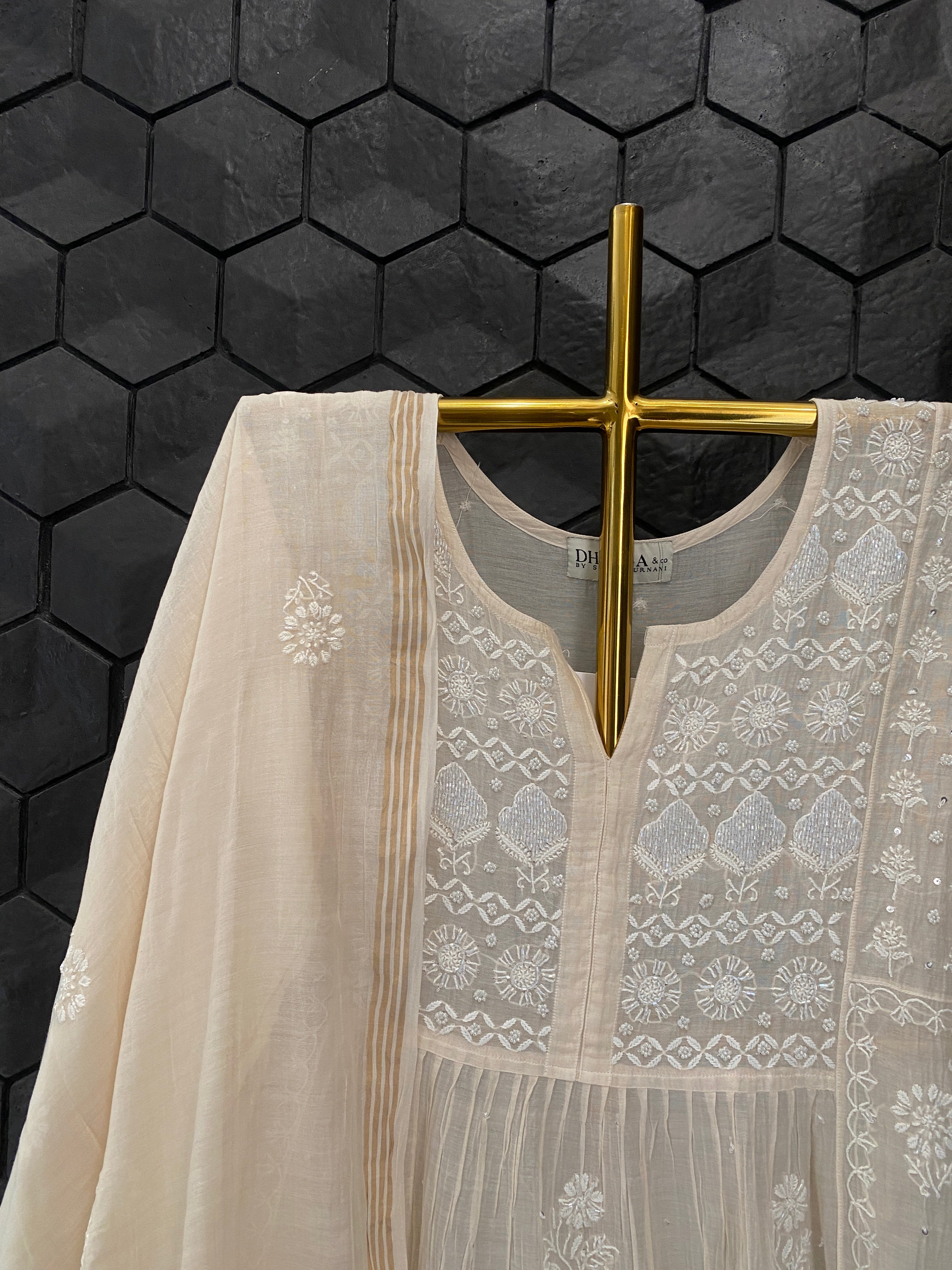 Beige Mul Chanderi Chikankari Garara Set