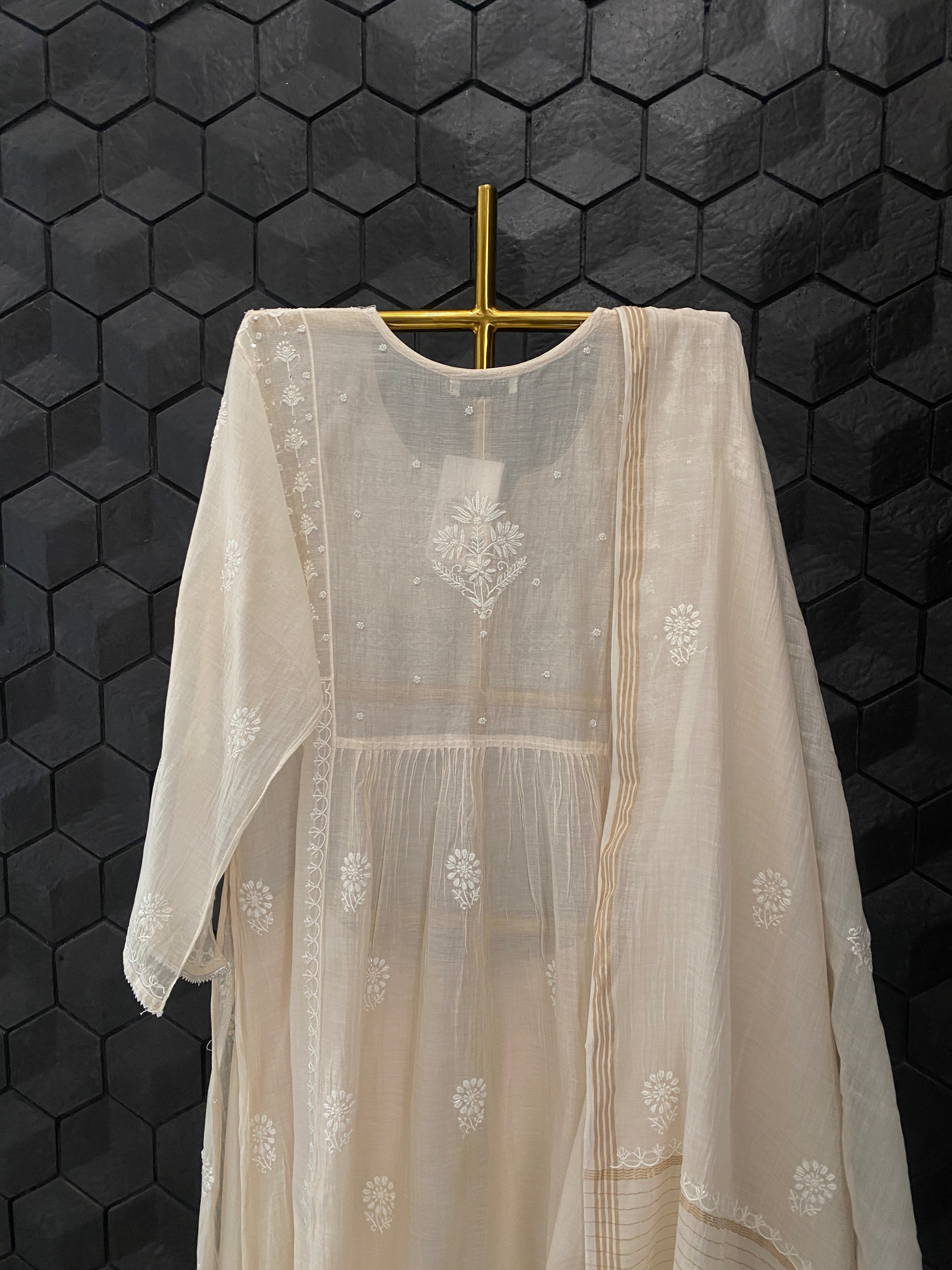 Beige Mul Chanderi Chikankari Garara Set