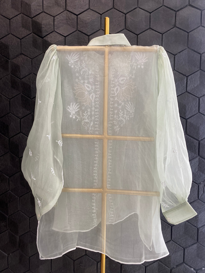 Light Green Organza Chikankari Shirt