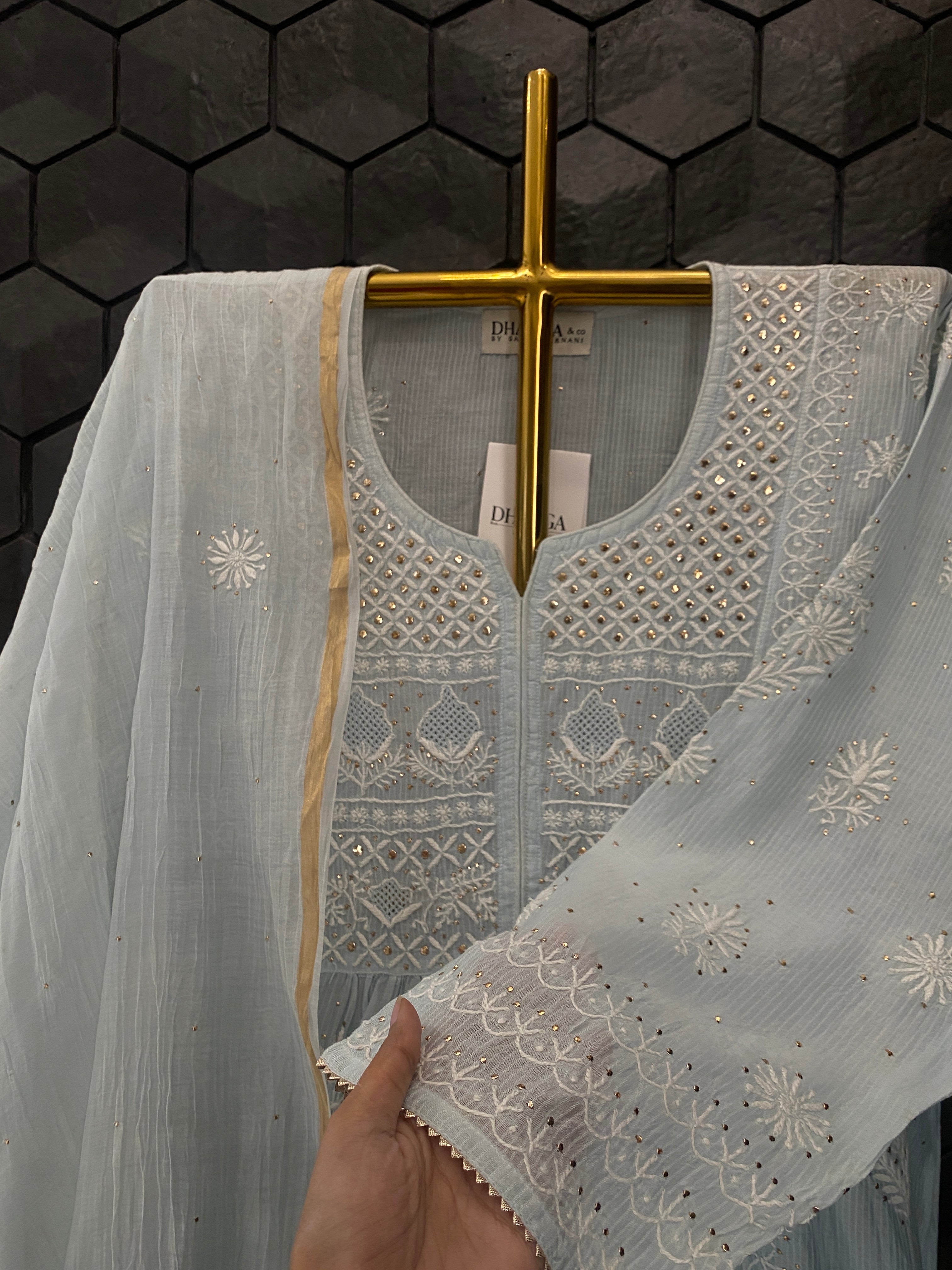 Blue Mul Chanderi Chikankari Garara Set